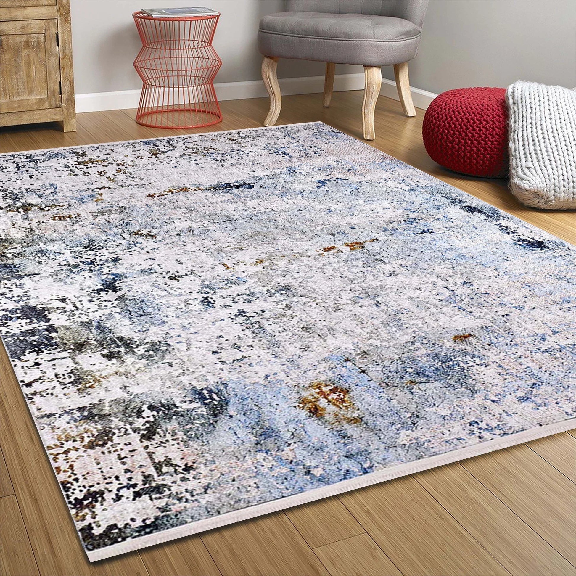 Abstract Desenli Gri Renkli Modern Halı-Pera Halı