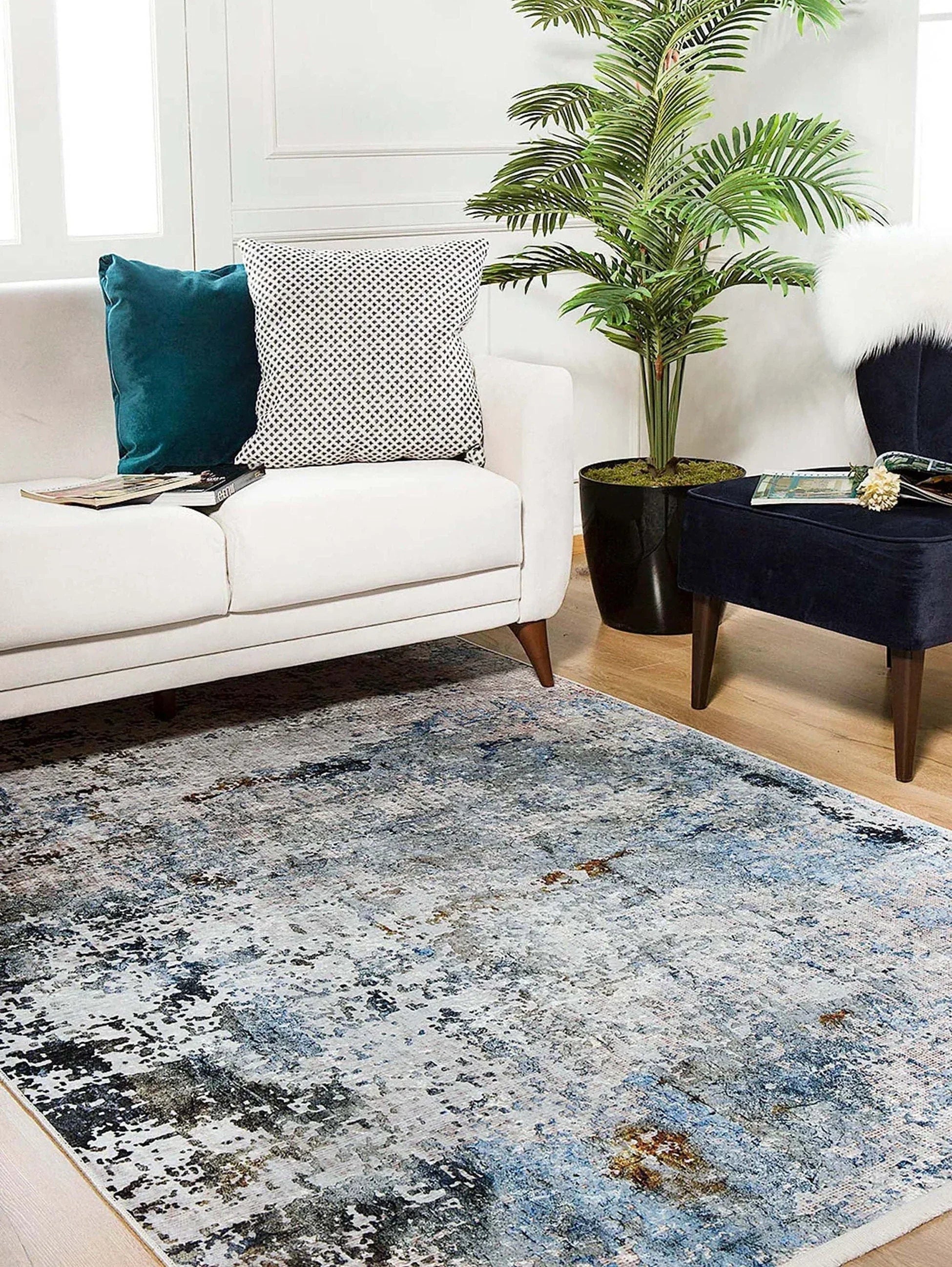 Abstract Desenli Gri Renkli Modern Halı-Pera Halı