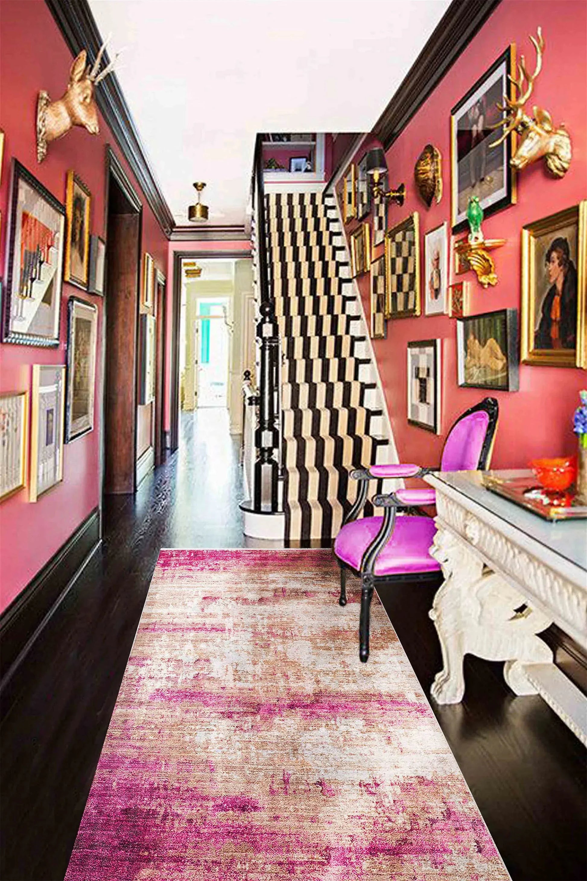 Abstract Desenli Pembe Bej Modern Halı-Pera Halı