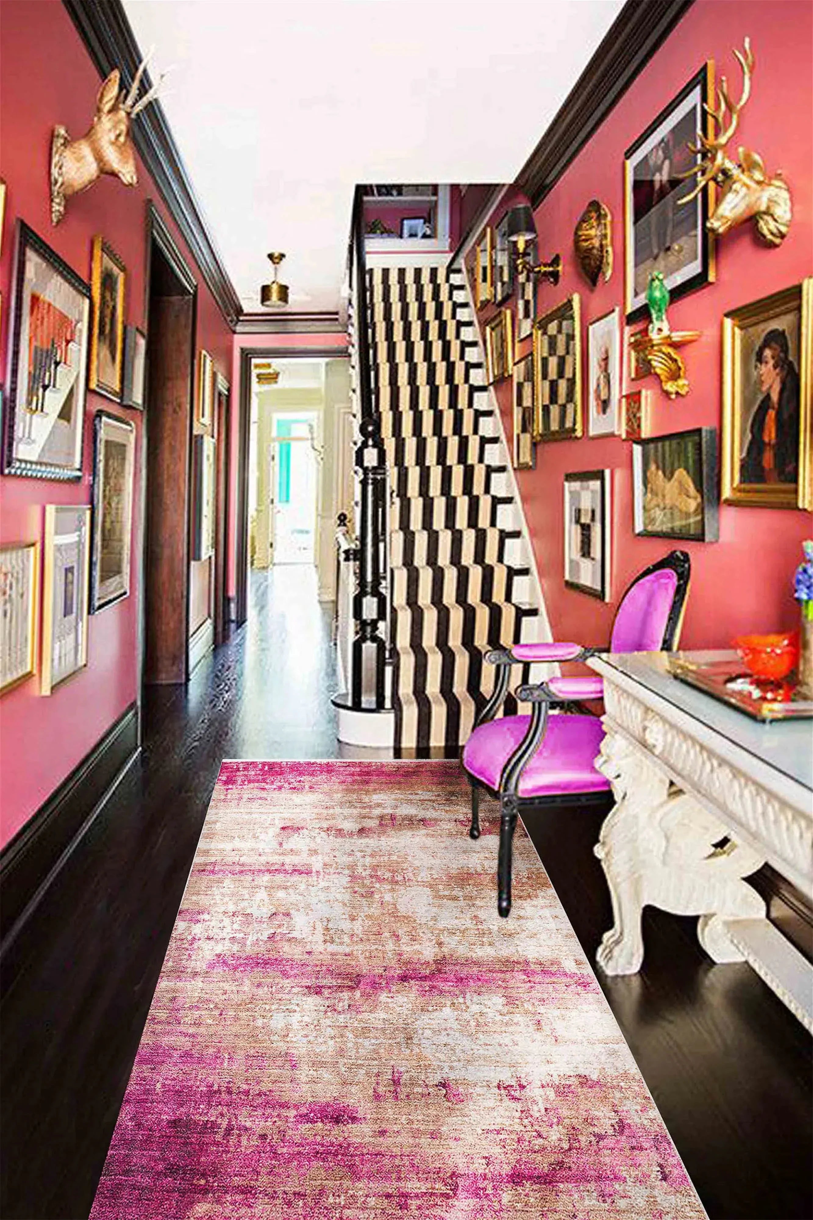 Abstract Desenli Pembe Bej Modern Halı-Pera Halı