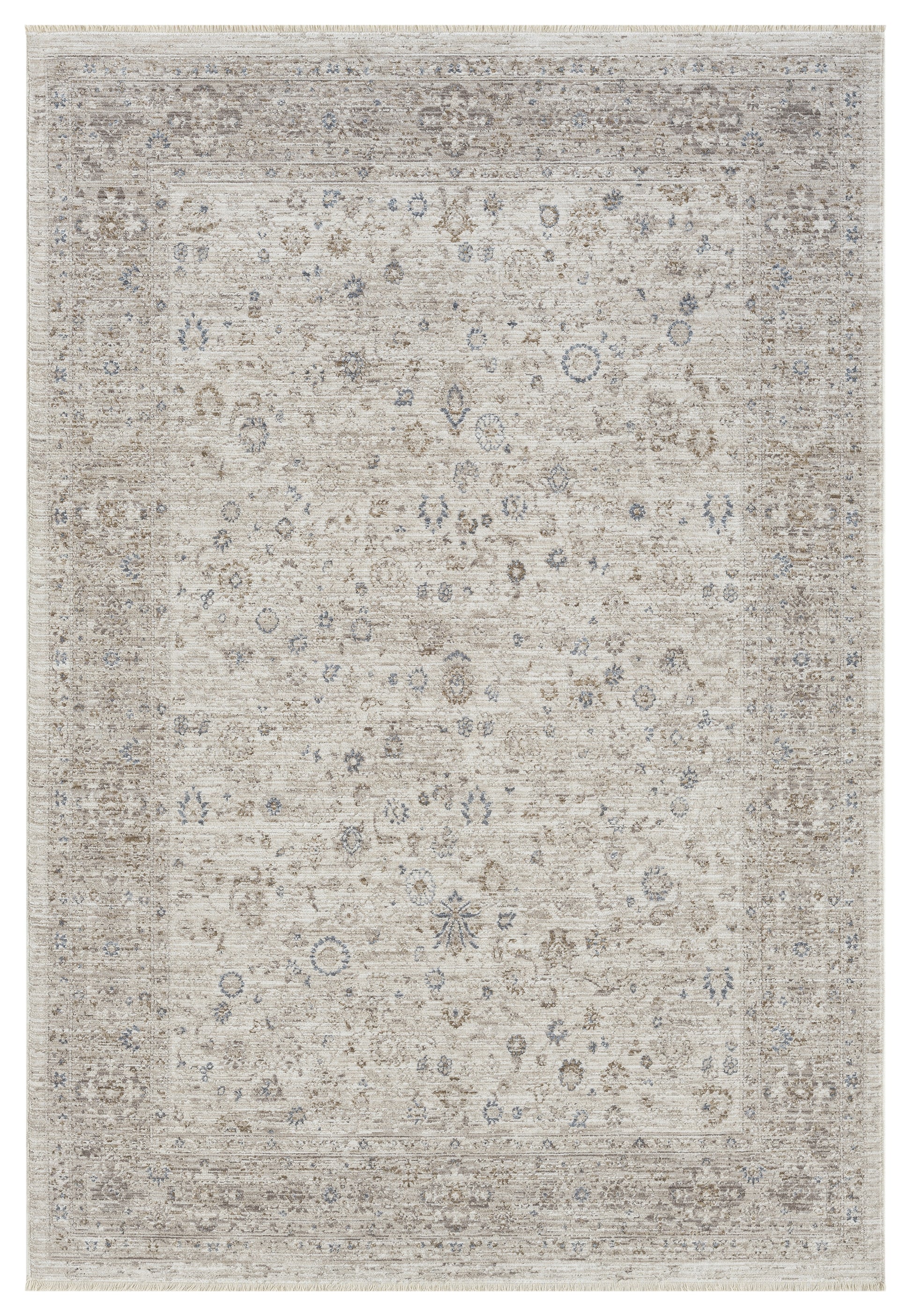 Açık Bej Gri Mavi Detaylı Eskitme Halı-Pera Halı