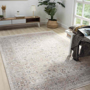 Açık Bej Gri Mavi Detaylı Eskitme Halı-Pera Halı