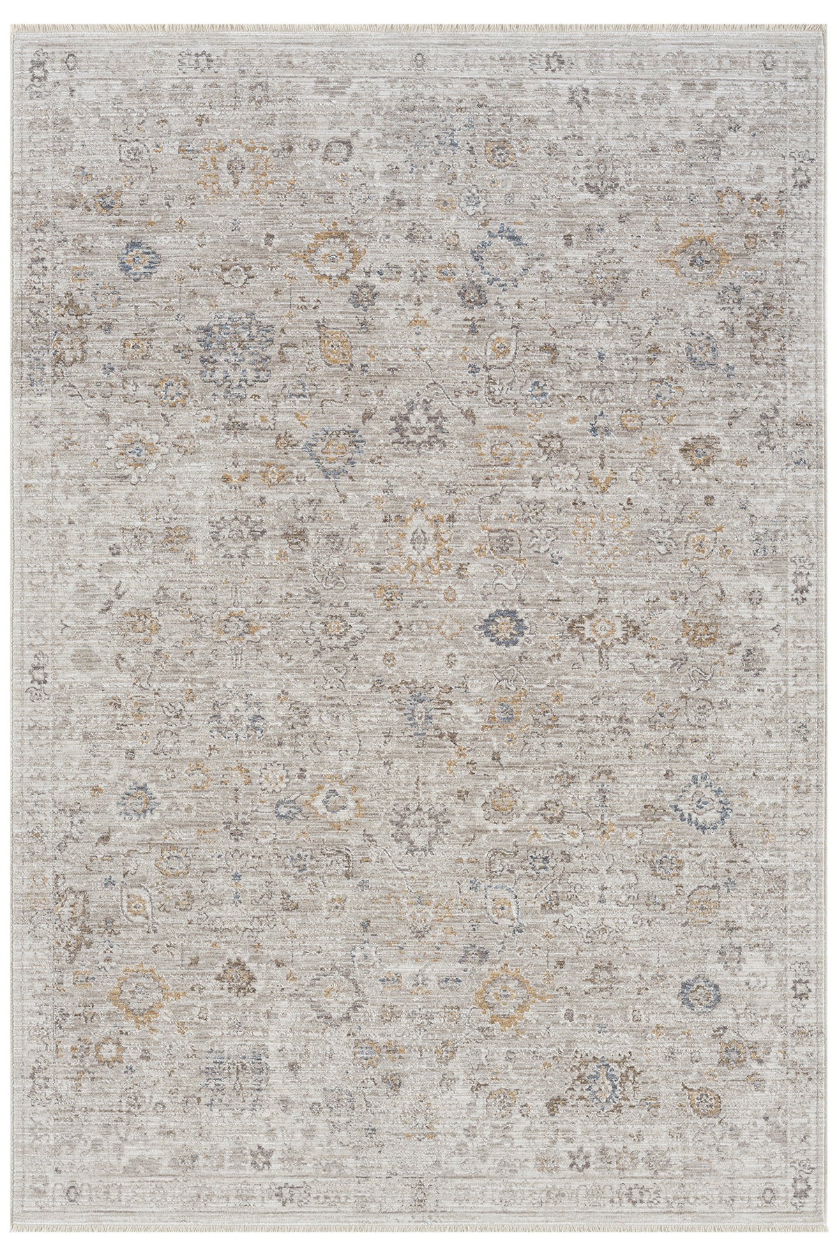Açık Bej Gri Pastel Klasik Çiçekli Eskitme Halı-Pera Halı