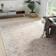 Açık Bej Gri Pastel Klasik Çiçekli Eskitme Halı-Pera Halı