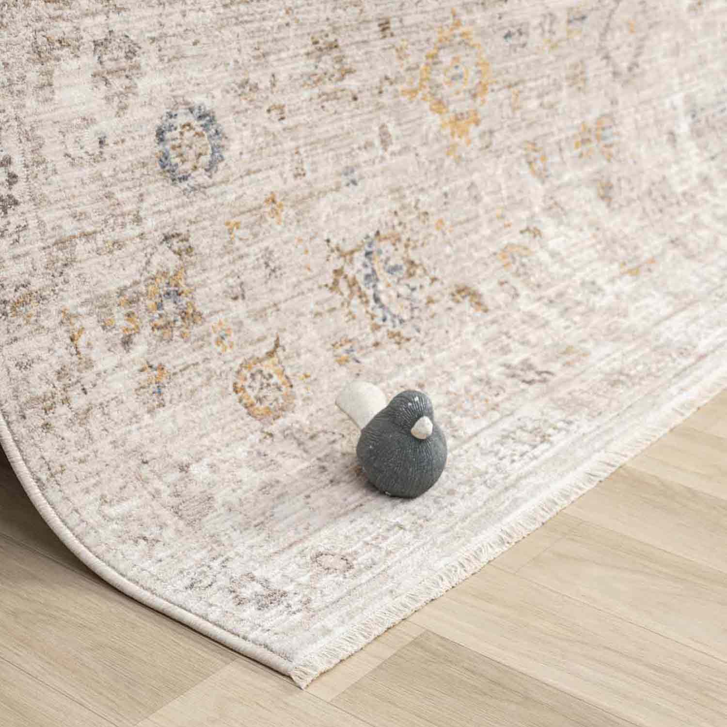 Açık Bej Gri Pastel Tonlarda Eskitme Halı-Pera Halı