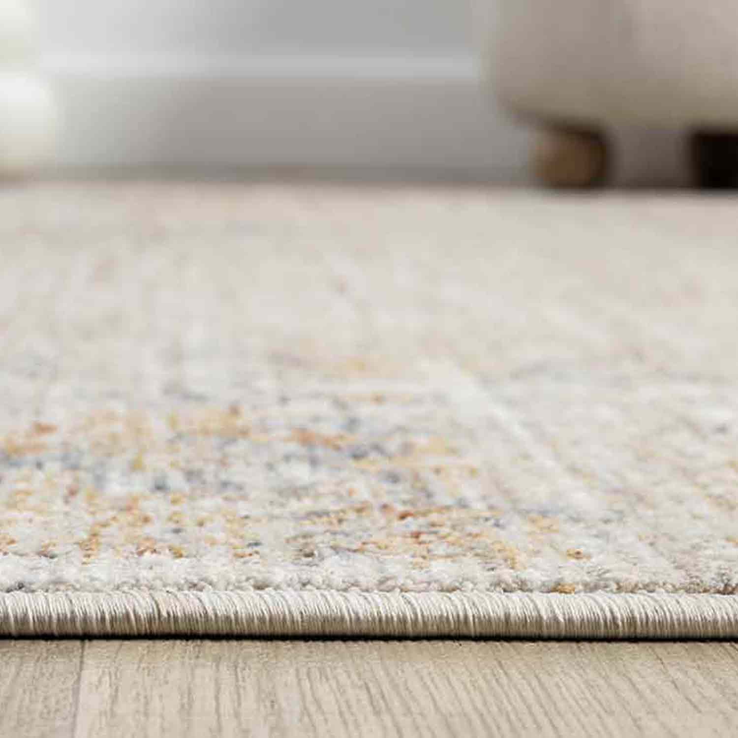 Açık Bej Gri Turuncu Detaylı Eskitme Halı-Pera Halı