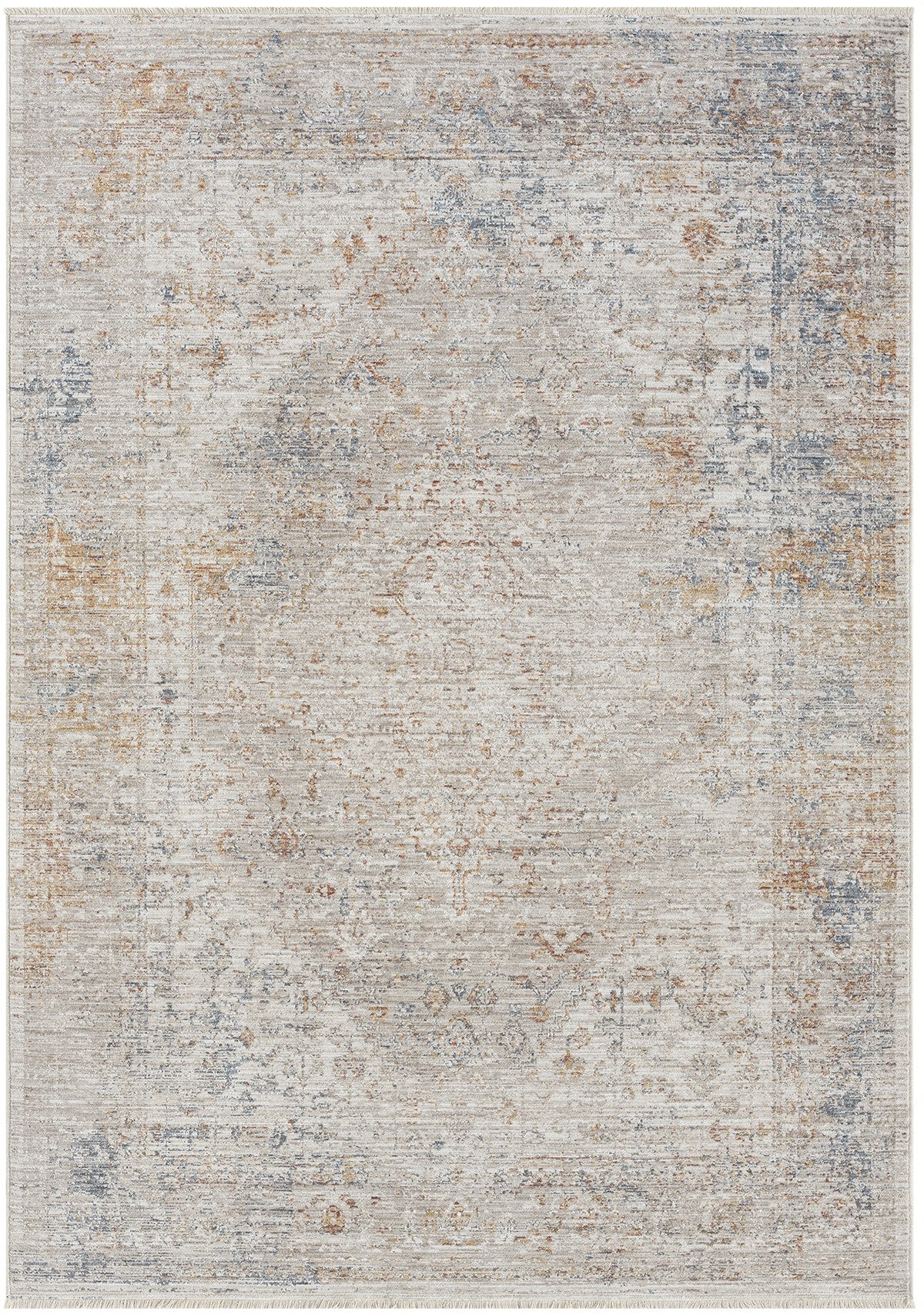 Açık Bej Gri Turuncu Detaylı Soyut Eskitme Halı-Pera Halı
