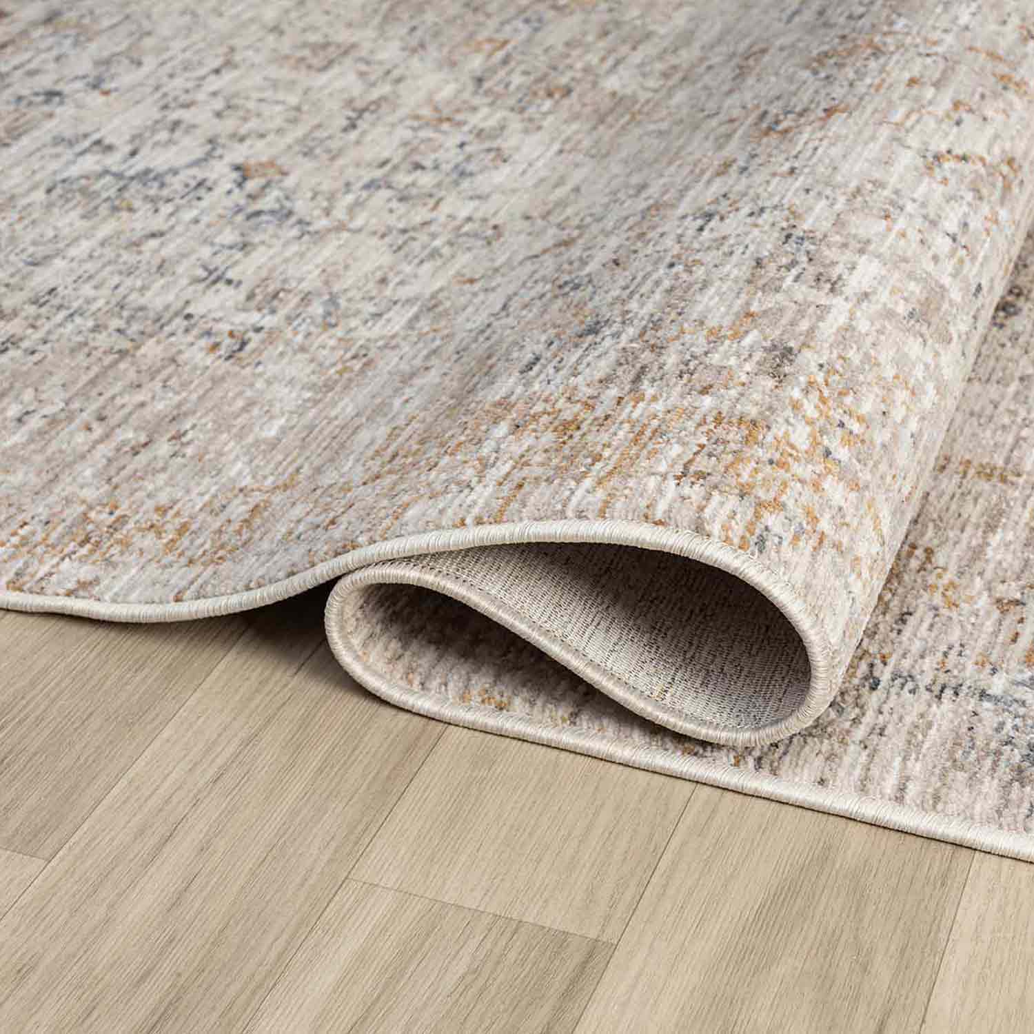 Açık Bej Gri Turuncu Detaylı Soyut Eskitme Halı-Pera Halı