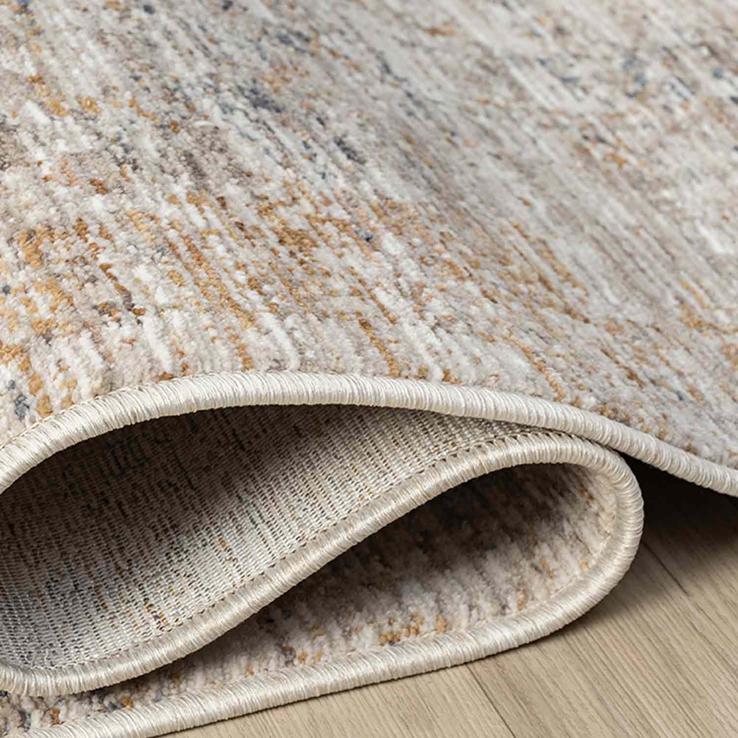 Açık Bej Gri Turuncu Detaylı Soyut Eskitme Halı-Pera Halı