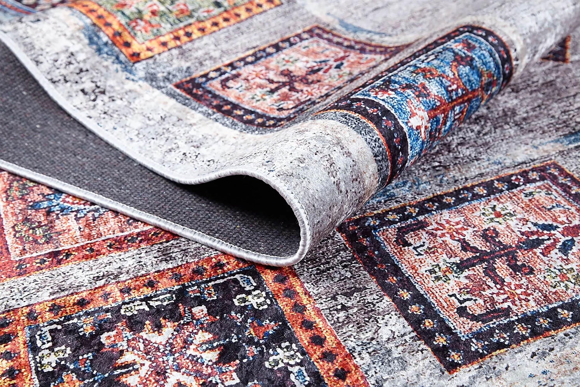 Açık Gri Antik Bohem Geometrik Desenli Halı-Pera Halı