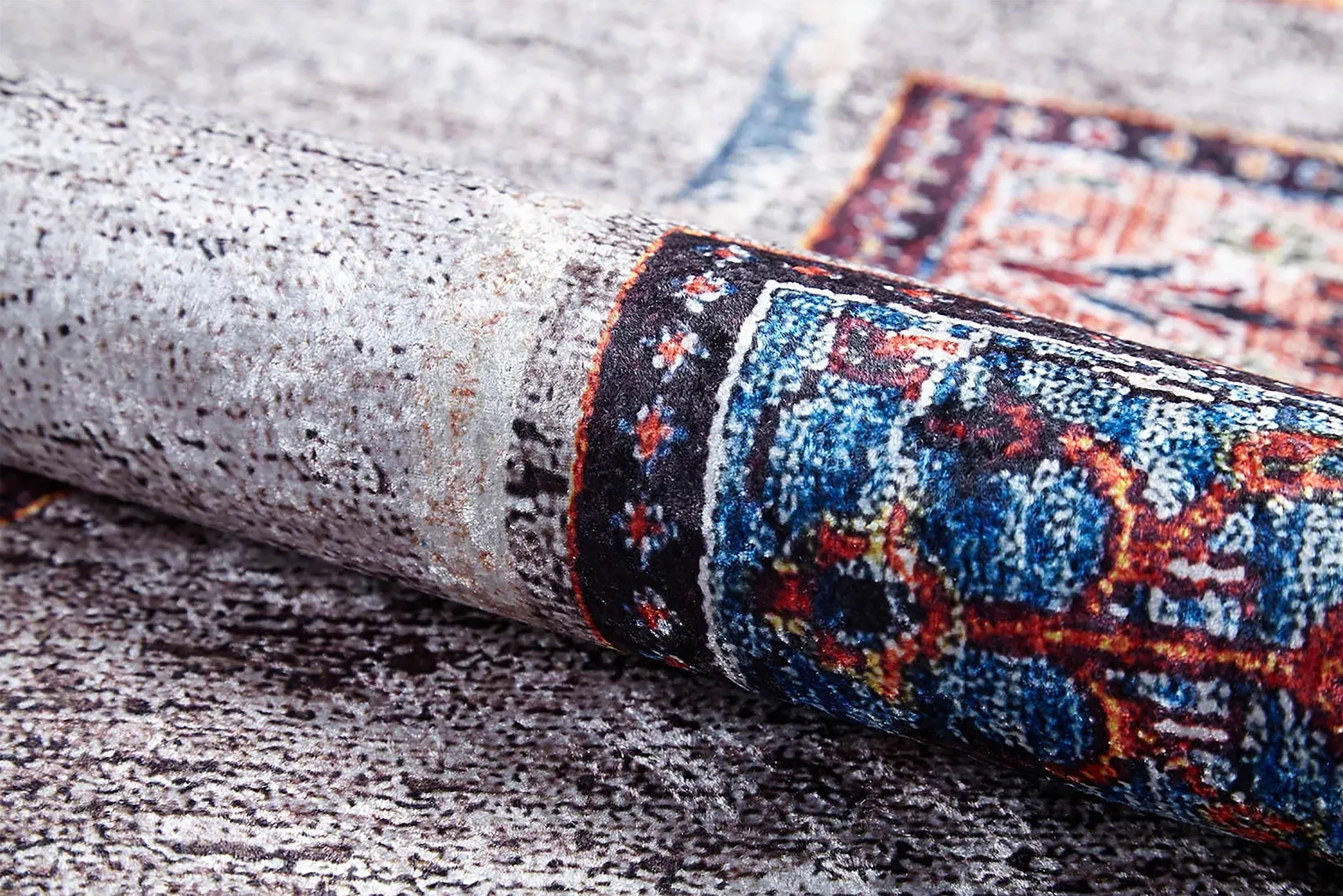 Açık Gri Antik Bohem Geometrik Desenli Halı-Pera Halı