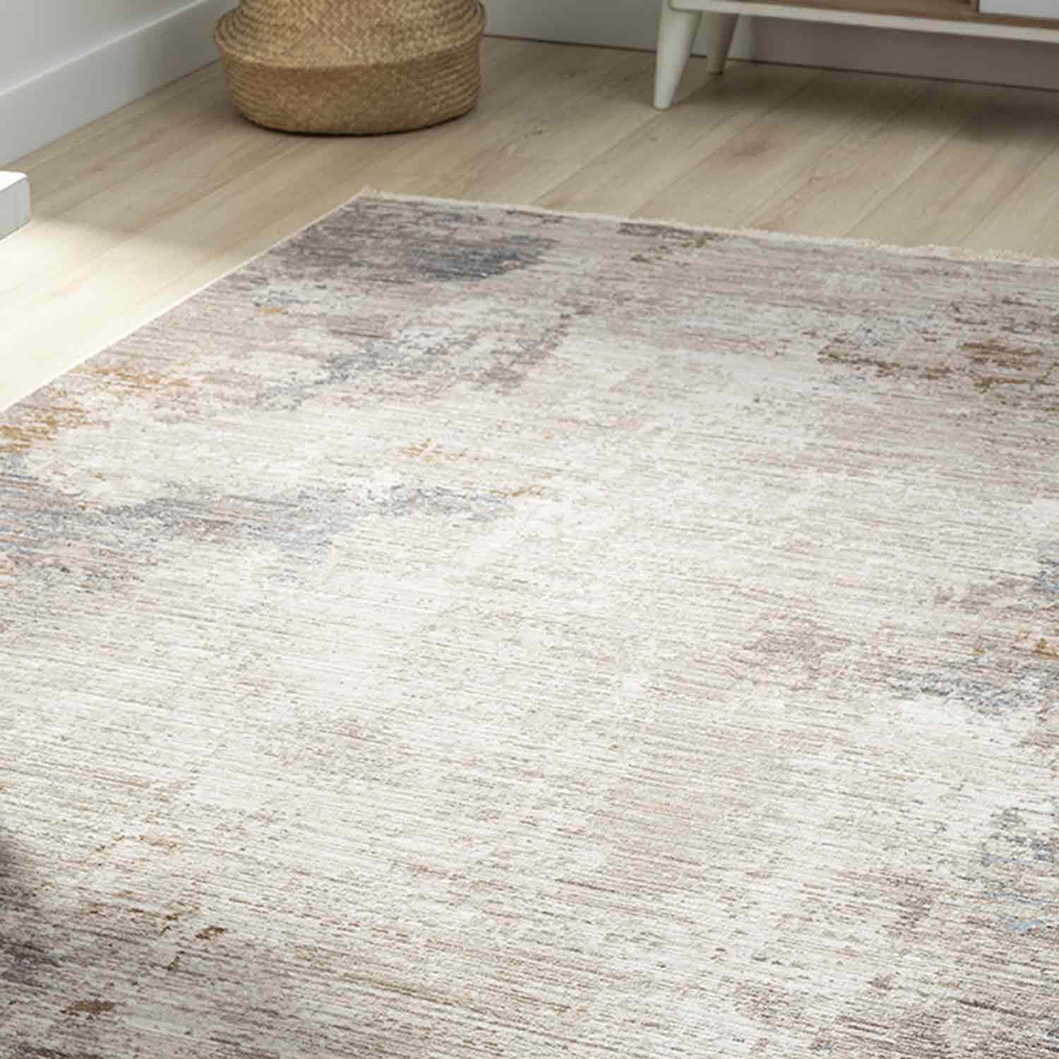 Açık Gri Bej Mavi Eskitme Desenli Halı-Pera Halı