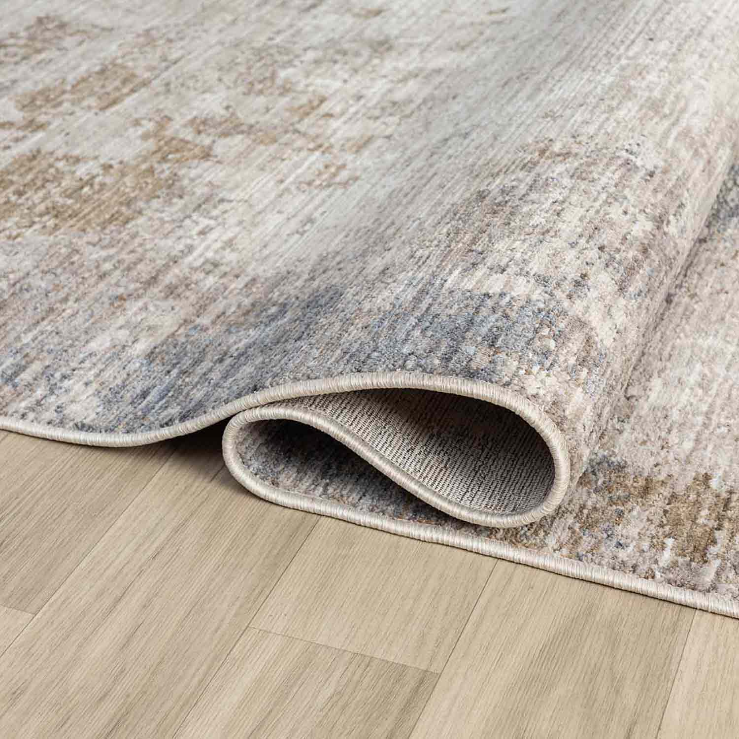 Açık Gri Bej Mavi Soyut Eskitme Desenli Halı-Pera Halı