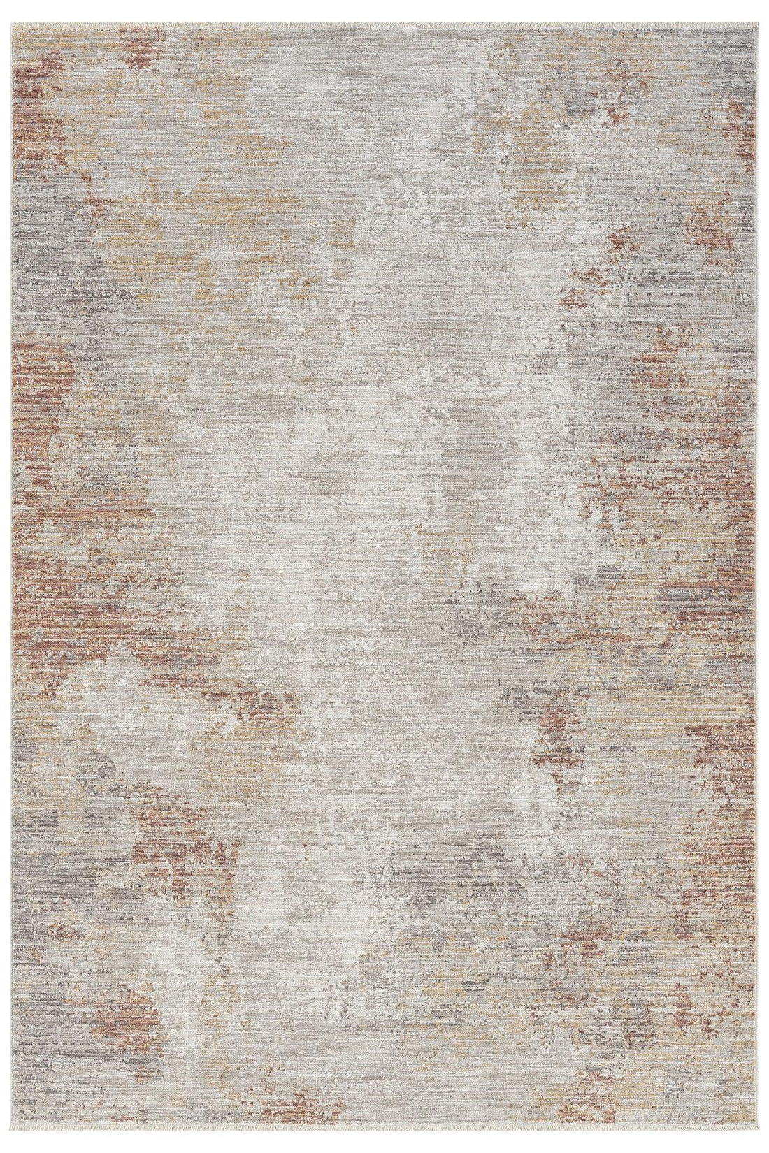 Açık Gri Bej Turuncu Eskitme Desenli Halı