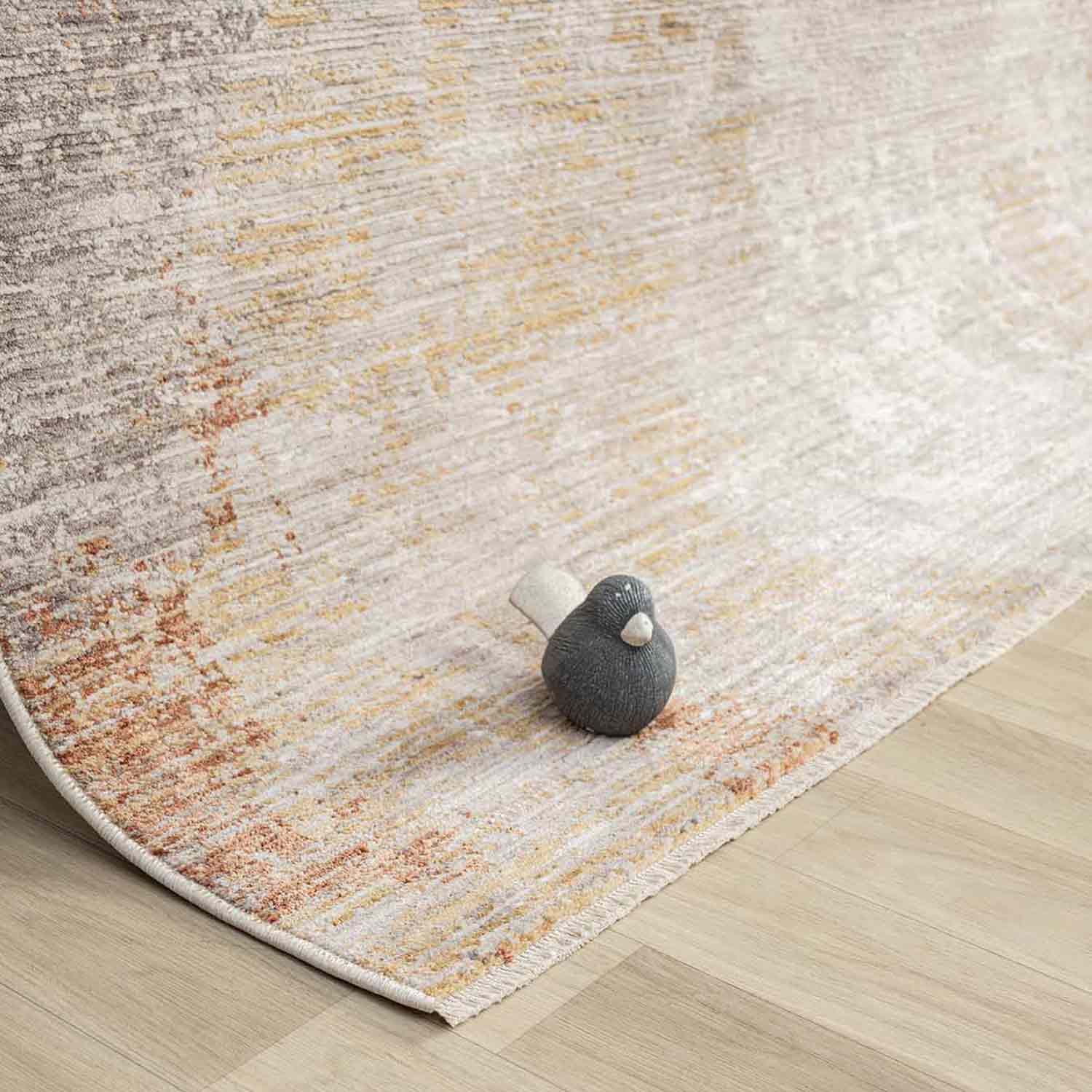 Açık Gri Bej Turuncu Eskitme Desenli Halı-Pera Halı