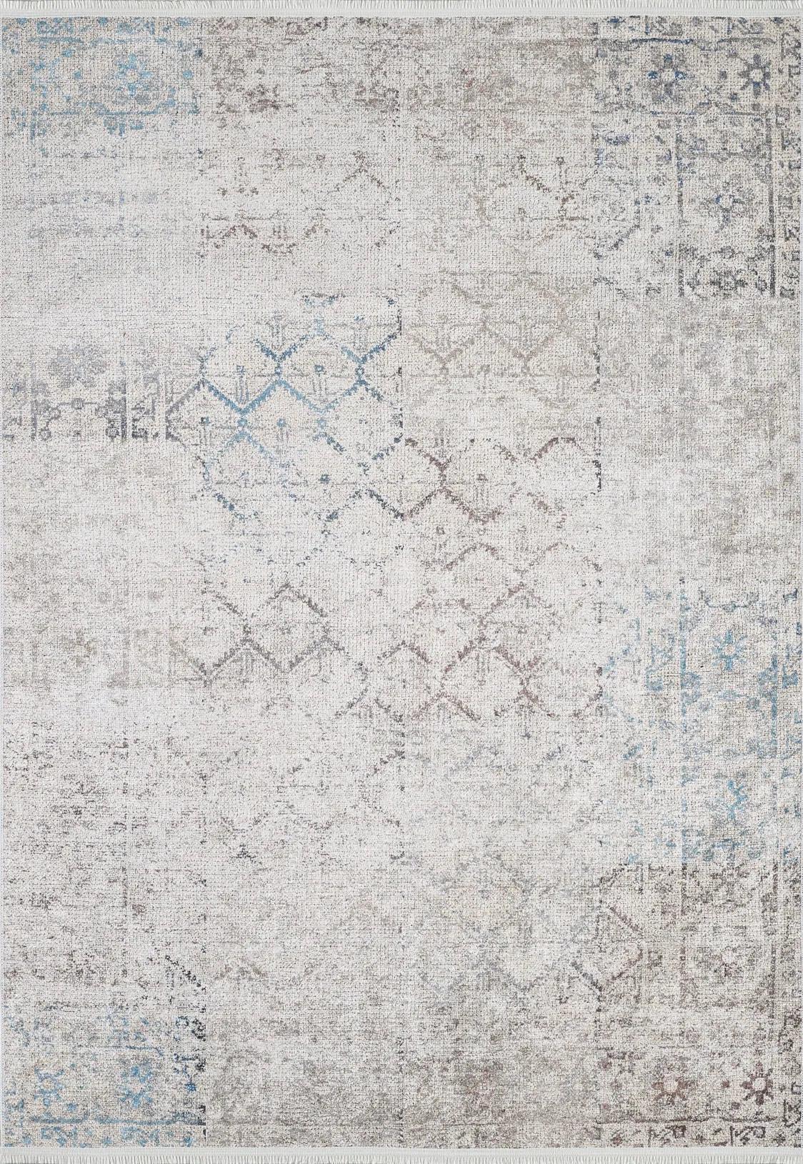 Açık Gri, Bej ve Soluk Mavi Desenli Kaymaz Halı-Pera Halı
