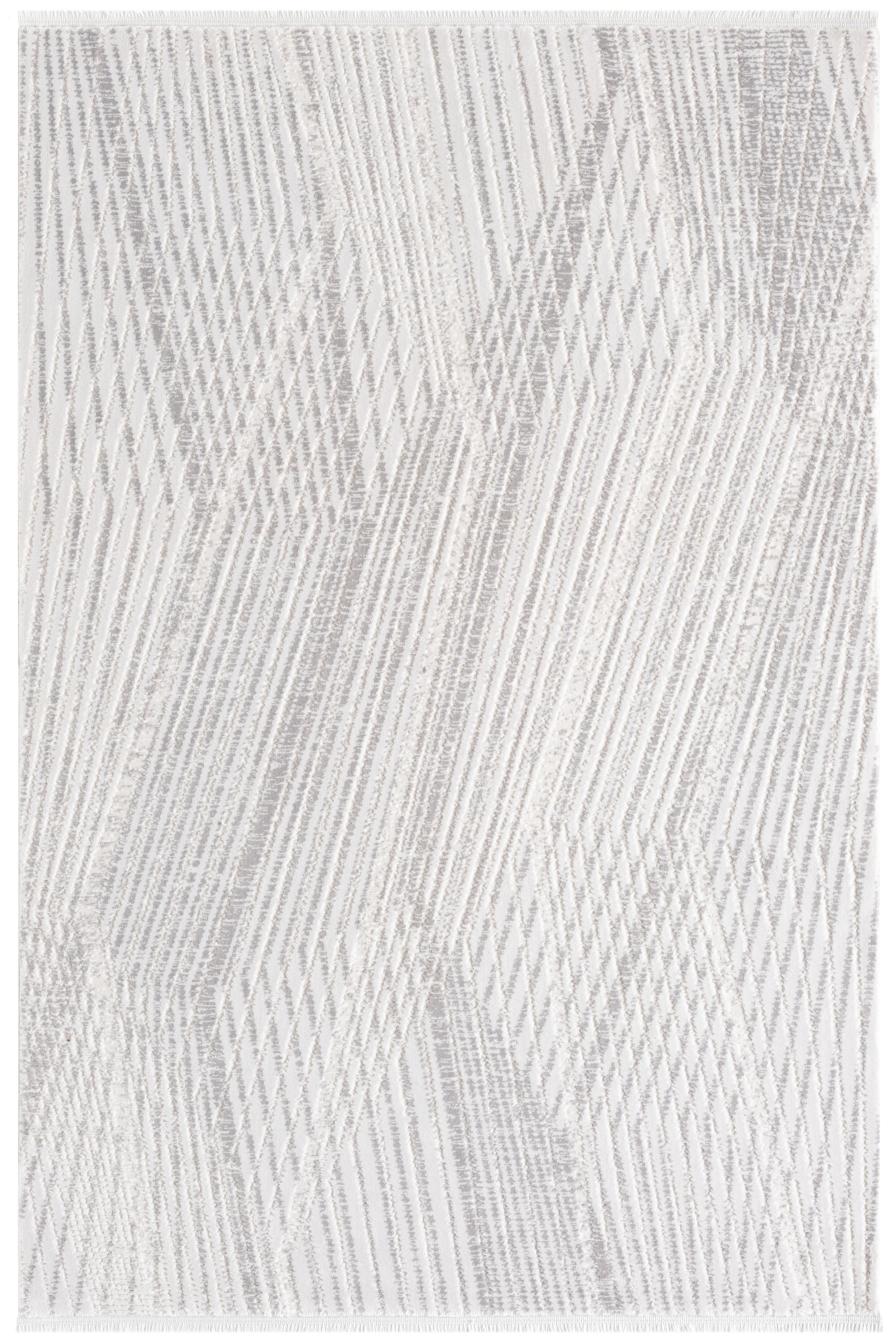 Açık Gri Beyaz Kabartmalı Zikzak Çizgili Halı-Pera Halı