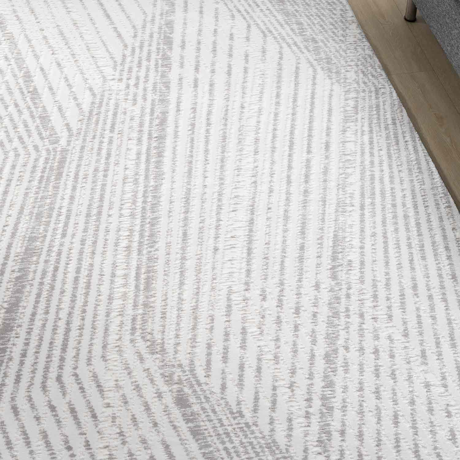Açık Gri Beyaz Kabartmalı Zikzak Çizgili Halı-Pera Halı
