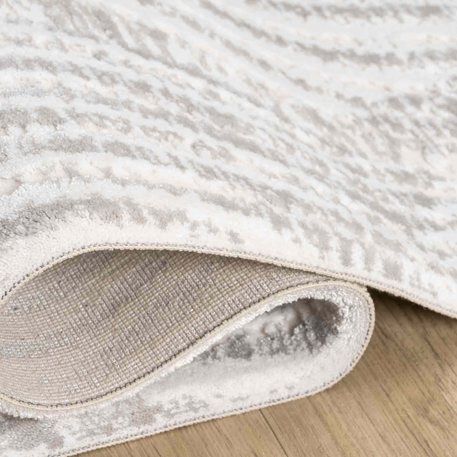 Açık Gri Beyaz Kabartmalı Zikzak Çizgili Halı-Pera Halı