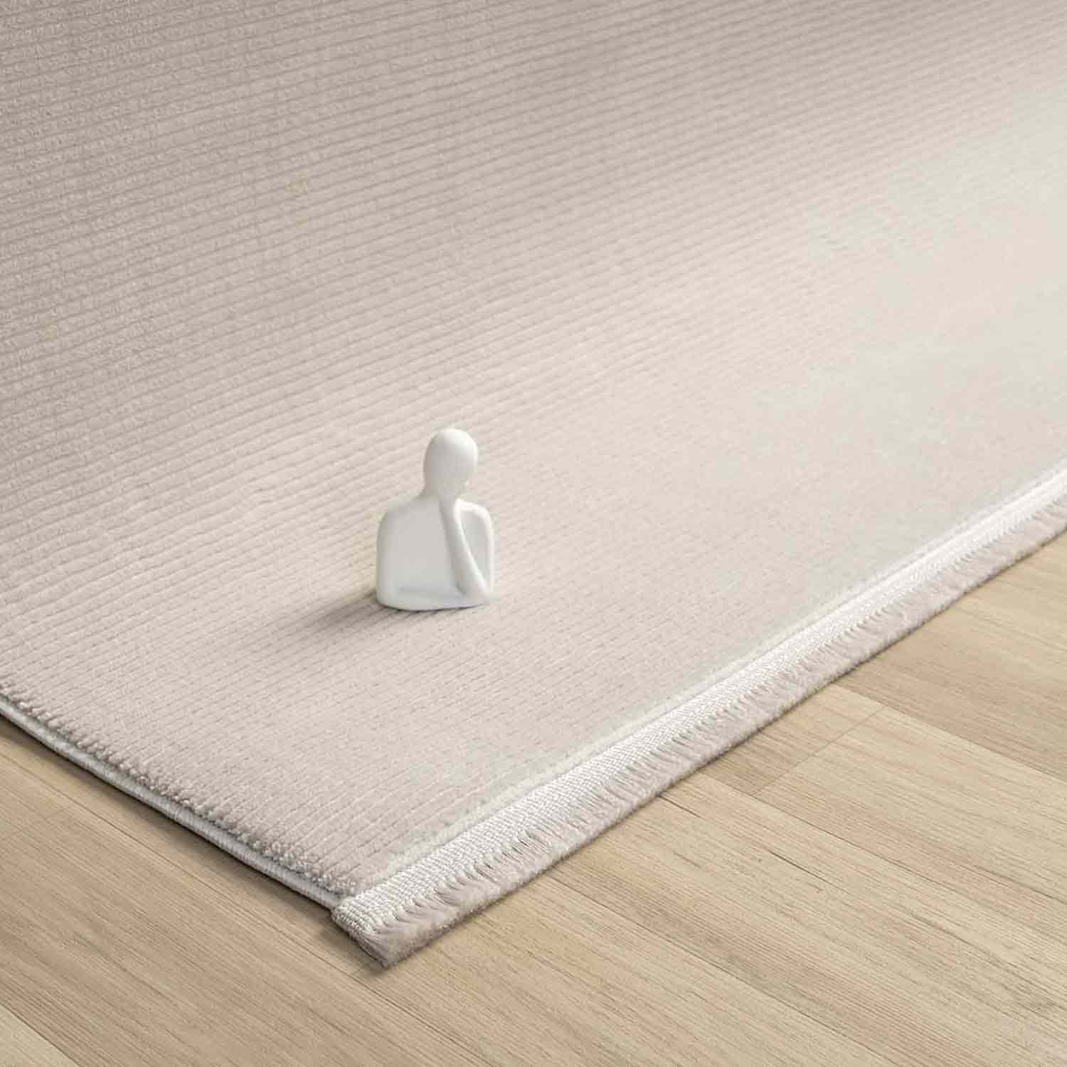 Açık Gri Beyaz Sade Dikey Çizgili Modern Halı-Pera Halı