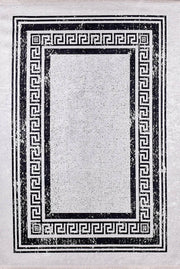 Açık Gri Beyaz Üzerine Siyah Yunan Anahtar Bordürlü Halı-Pera Halı