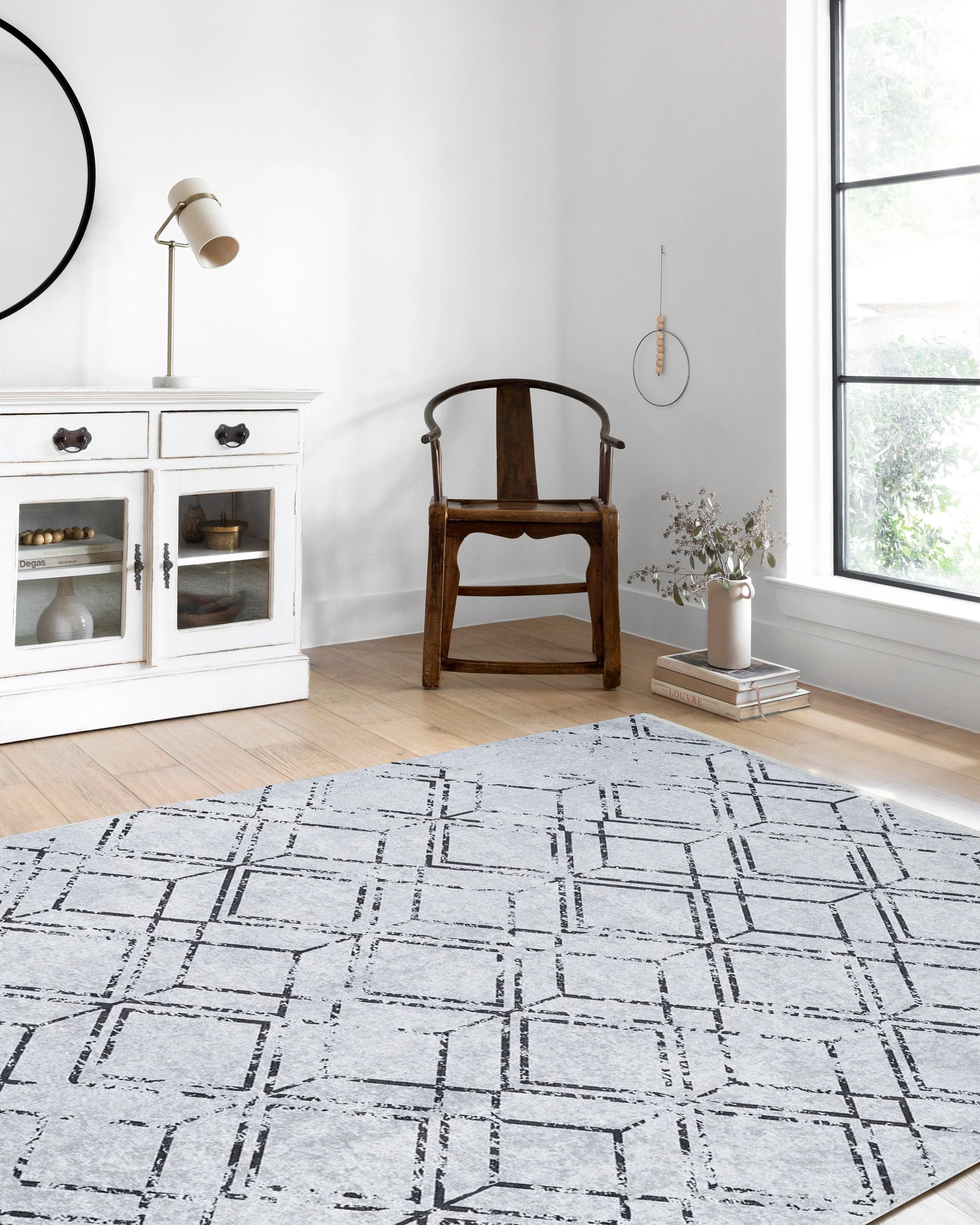 Açık Gri Geometrik Antika Halı-Pera Halı