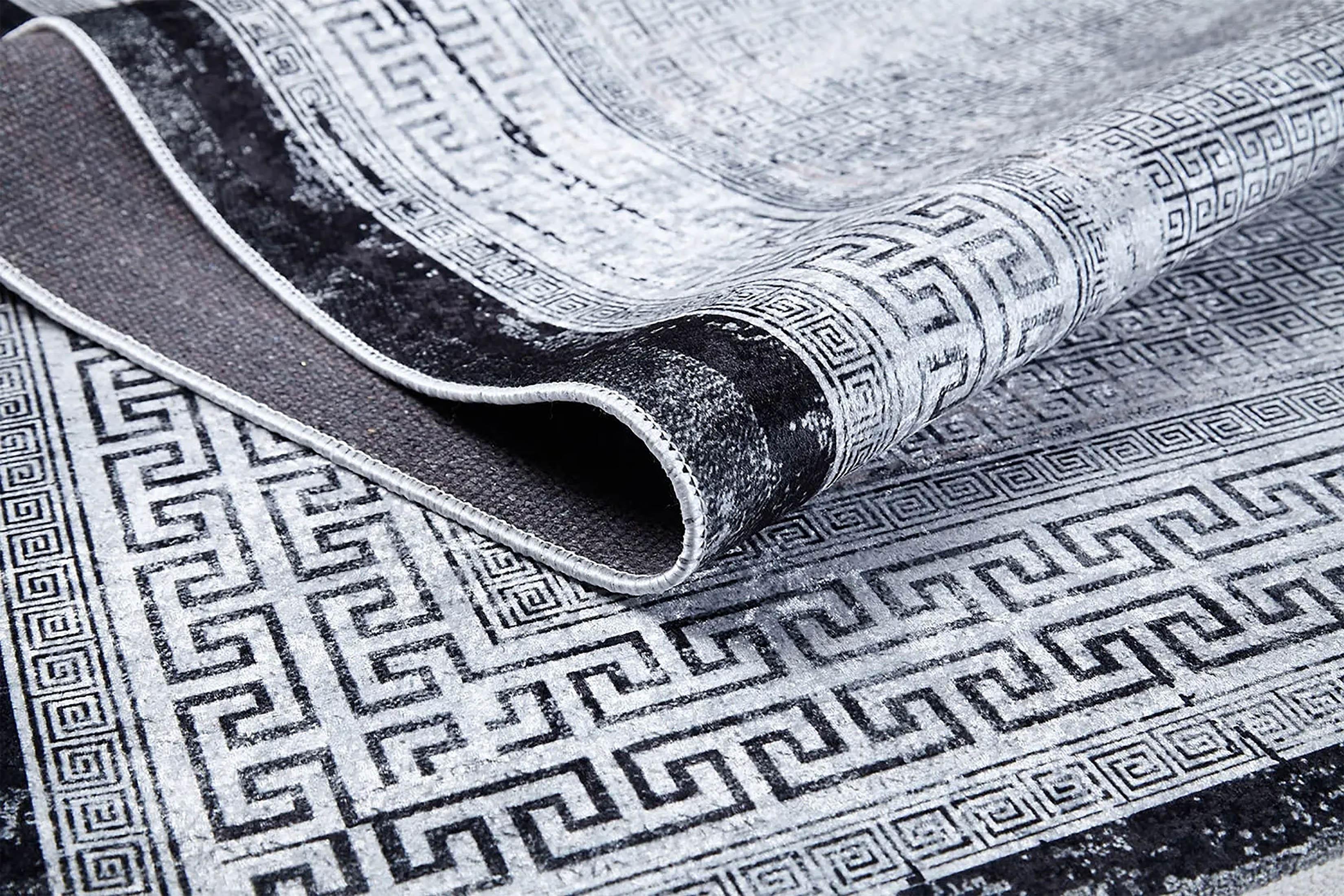 Açık Gri Geometrik Bordürlü Halı-Pera Halı