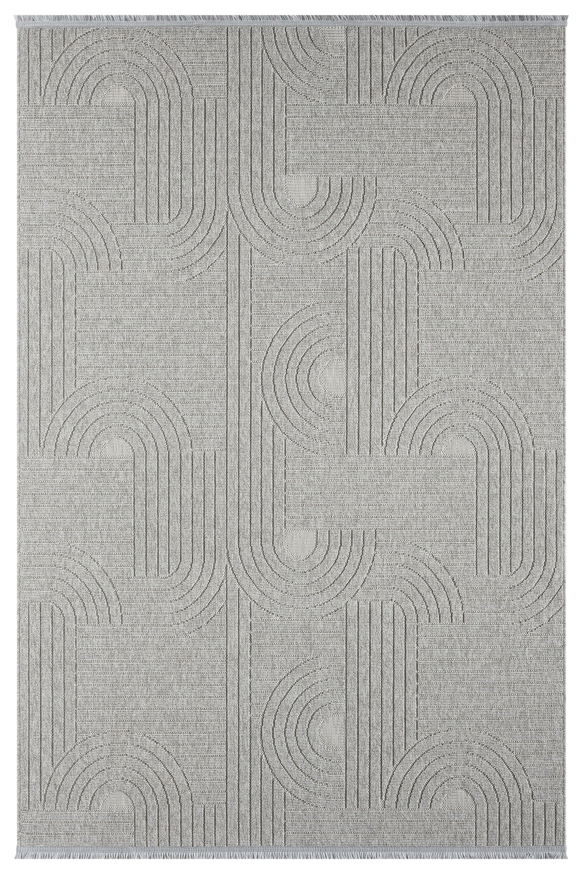 Açık Gri Geometrik Desenli Yumuşak Modern Halı-Pera Halı