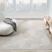 Açık Gri Geometrik Desenli Yumuşak Modern Halı-Pera Halı