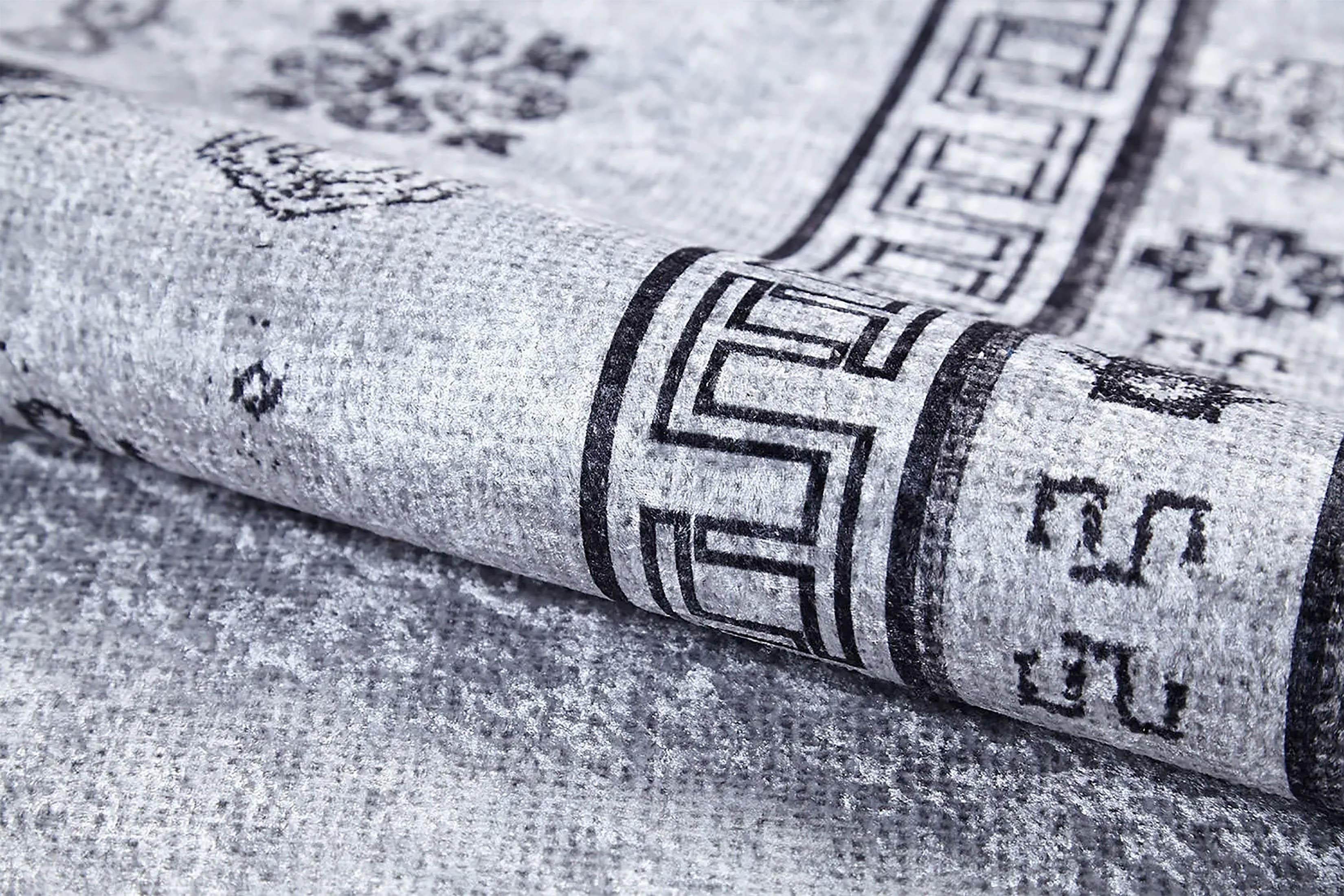 Açık Gri Geometrik Oryantal Madalyon Halı-Pera Halı