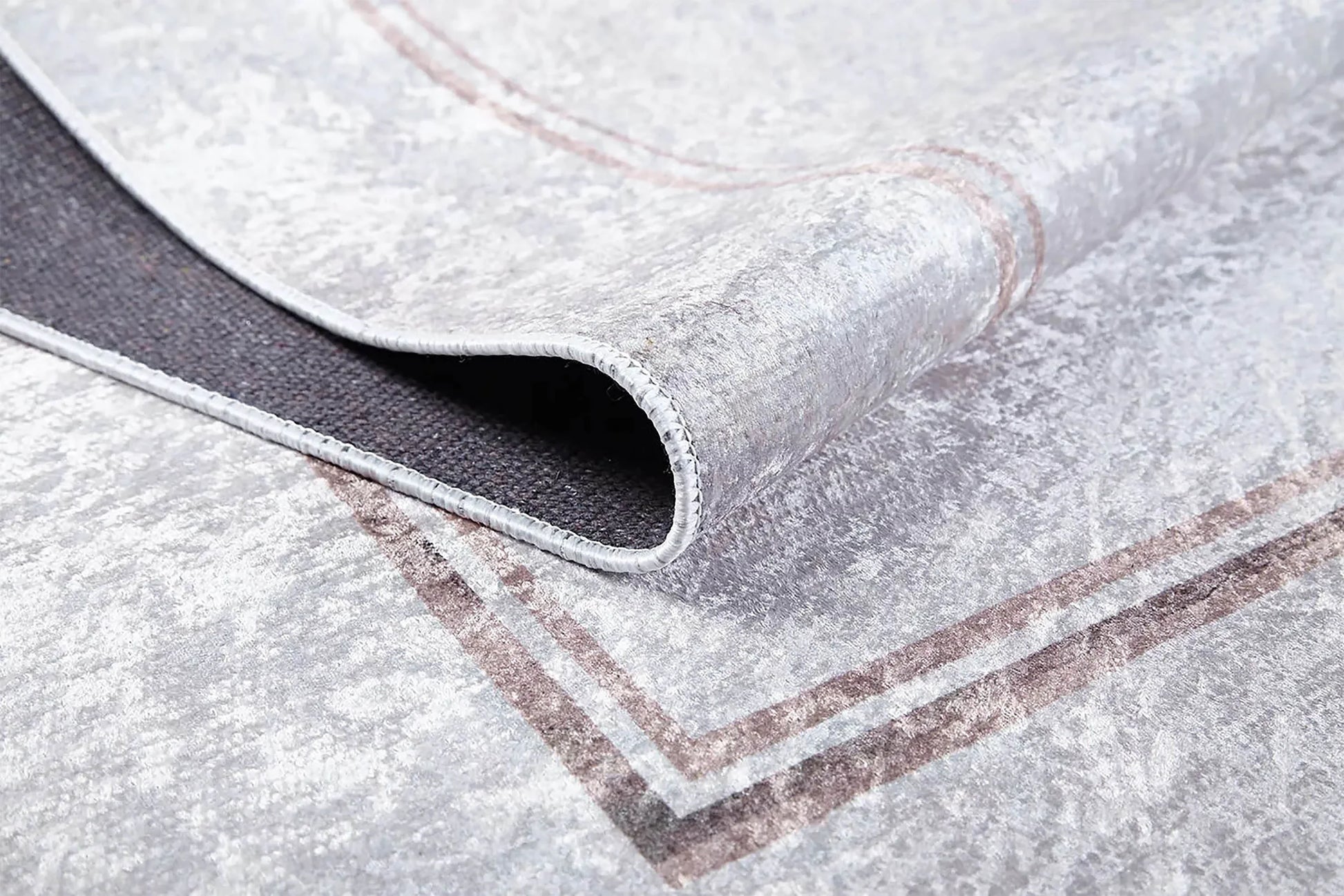 Açık Gri İnce Bordürlü Modern Yıkanabilir Halı-Pera Halı