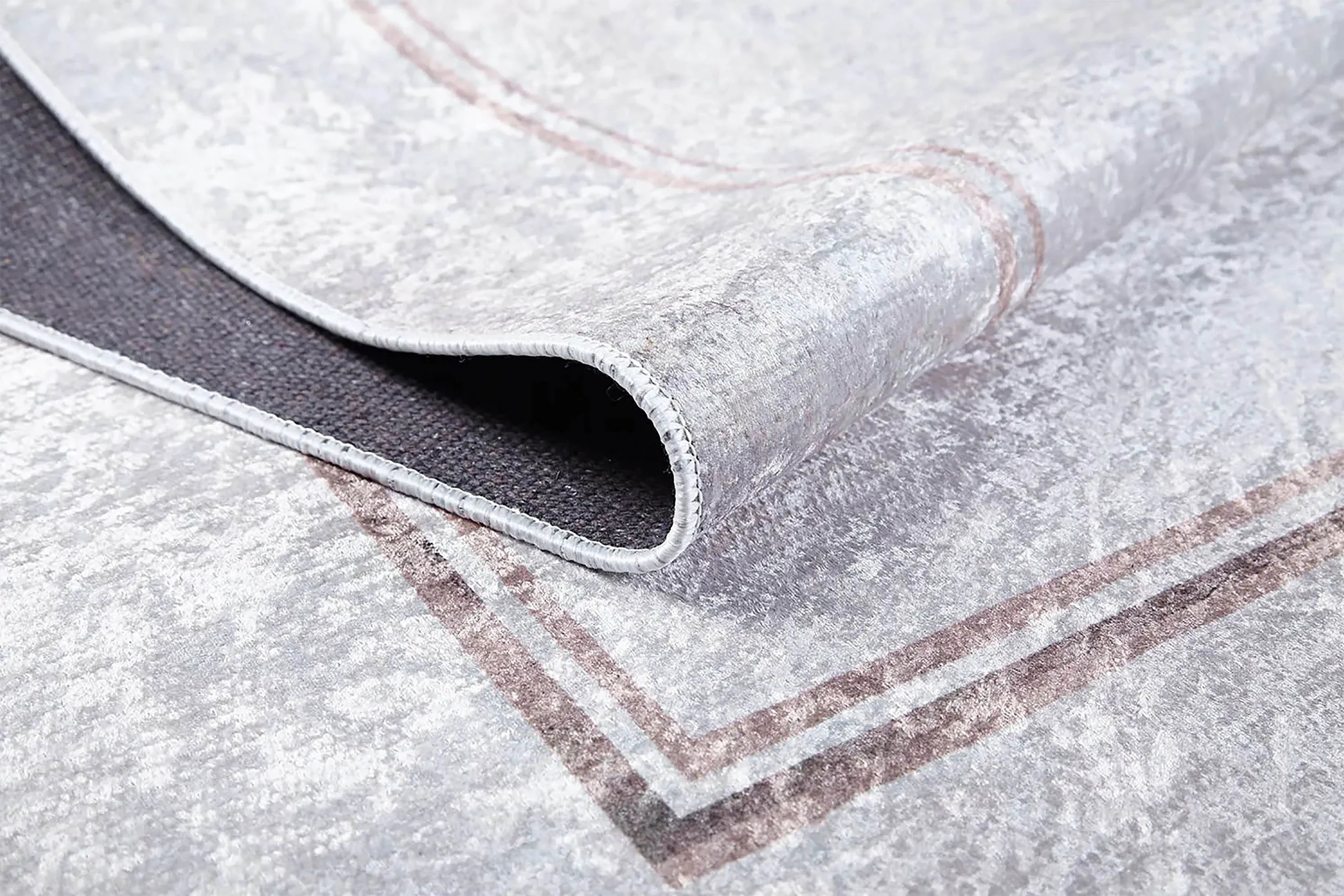 Açık Gri İnce Bordürlü Modern Yıkanabilir Halı-Pera Halı