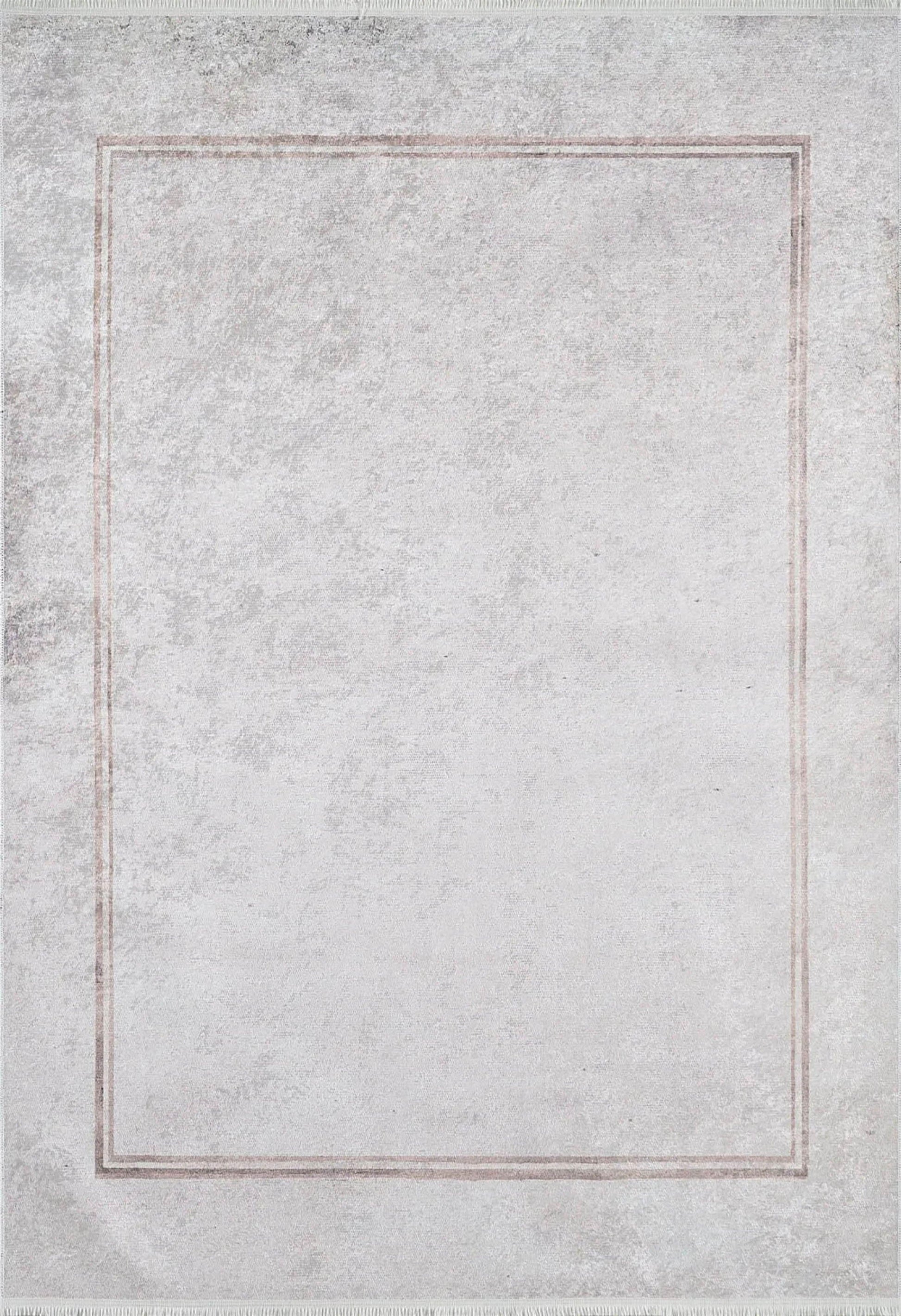 Açık Gri İnce Bordürlü Modern Yıkanabilir Halı-Pera Halı