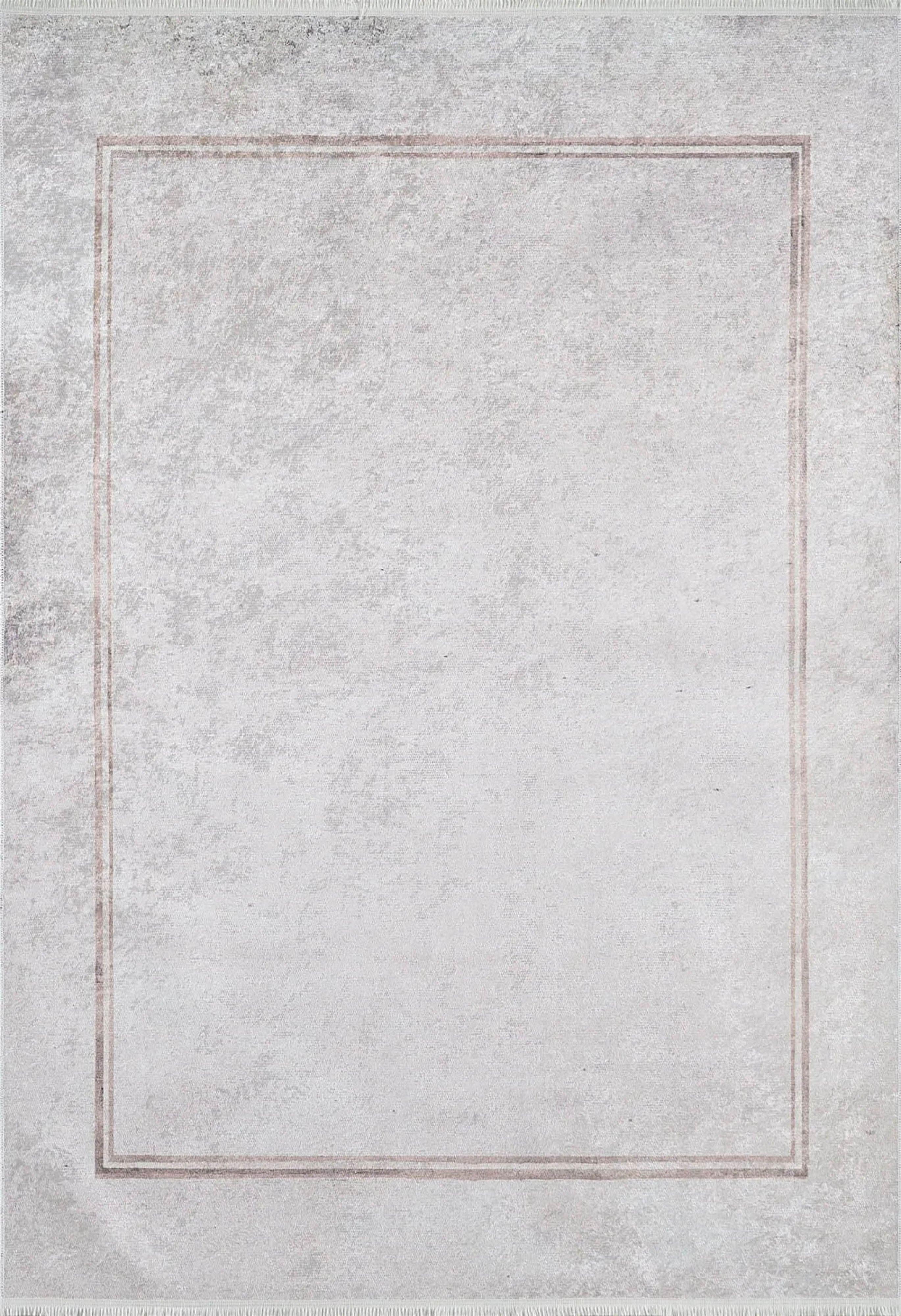 Açık Gri İnce Bordürlü Modern Yıkanabilir Halı-Pera Halı
