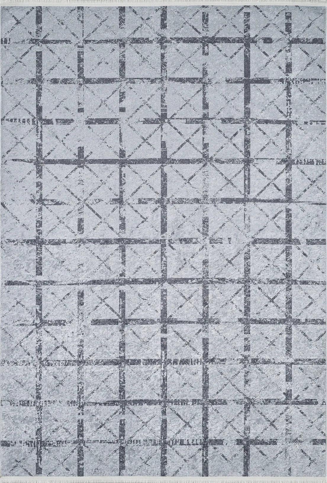 Açık Gri Kafes Desenli Geometrik Halı-Pera Halı