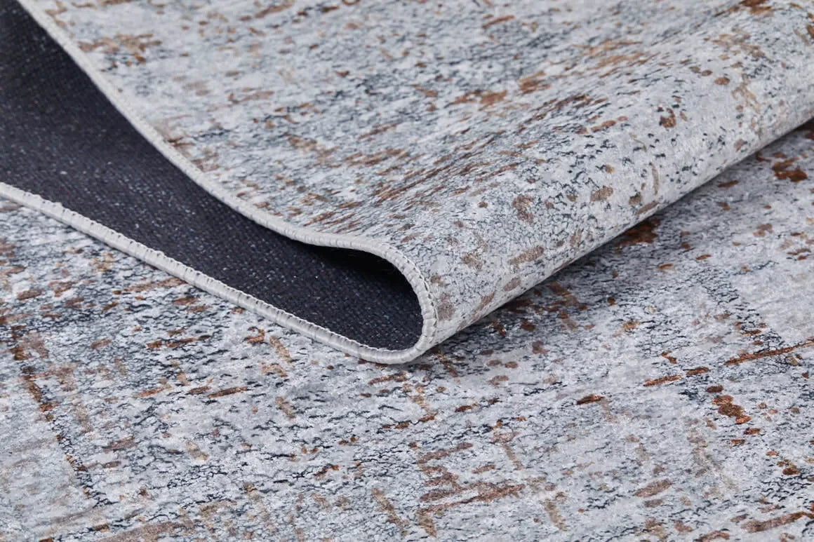 Açık Gri Kahve Detaylı Eskitme Modern Halı-Pera Halı