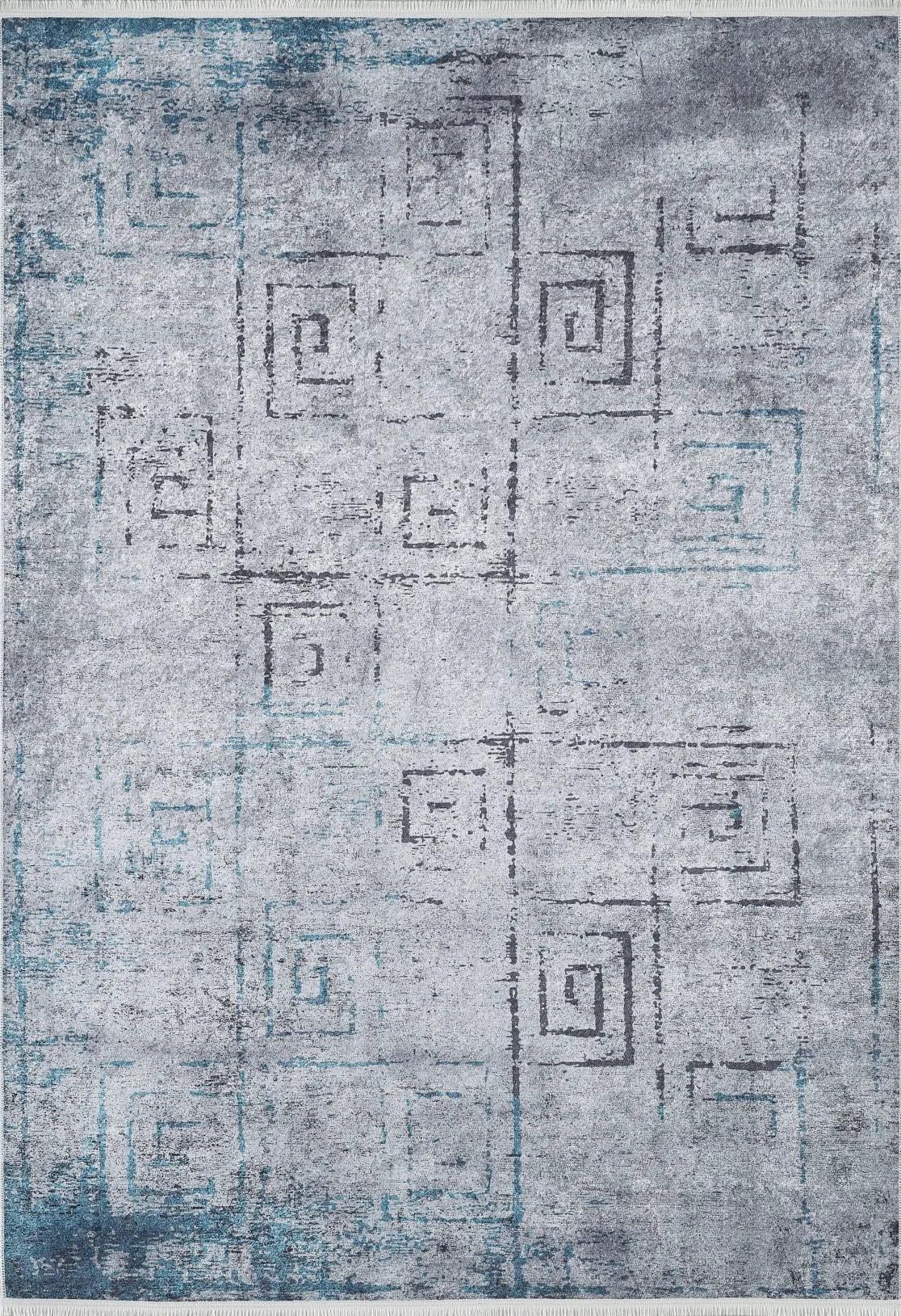 Açık Gri Mavi Geometrik Modern Halı-Pera Halı