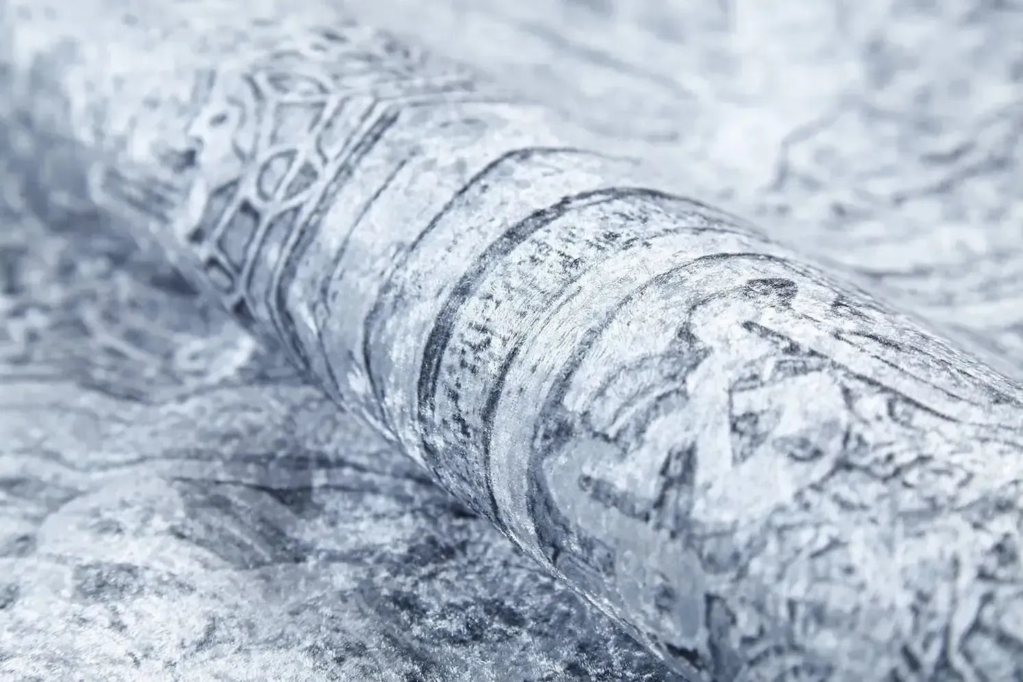 Açık Gri Oval Motifli Desenli Yıkanabilir Halı-Pera Halı