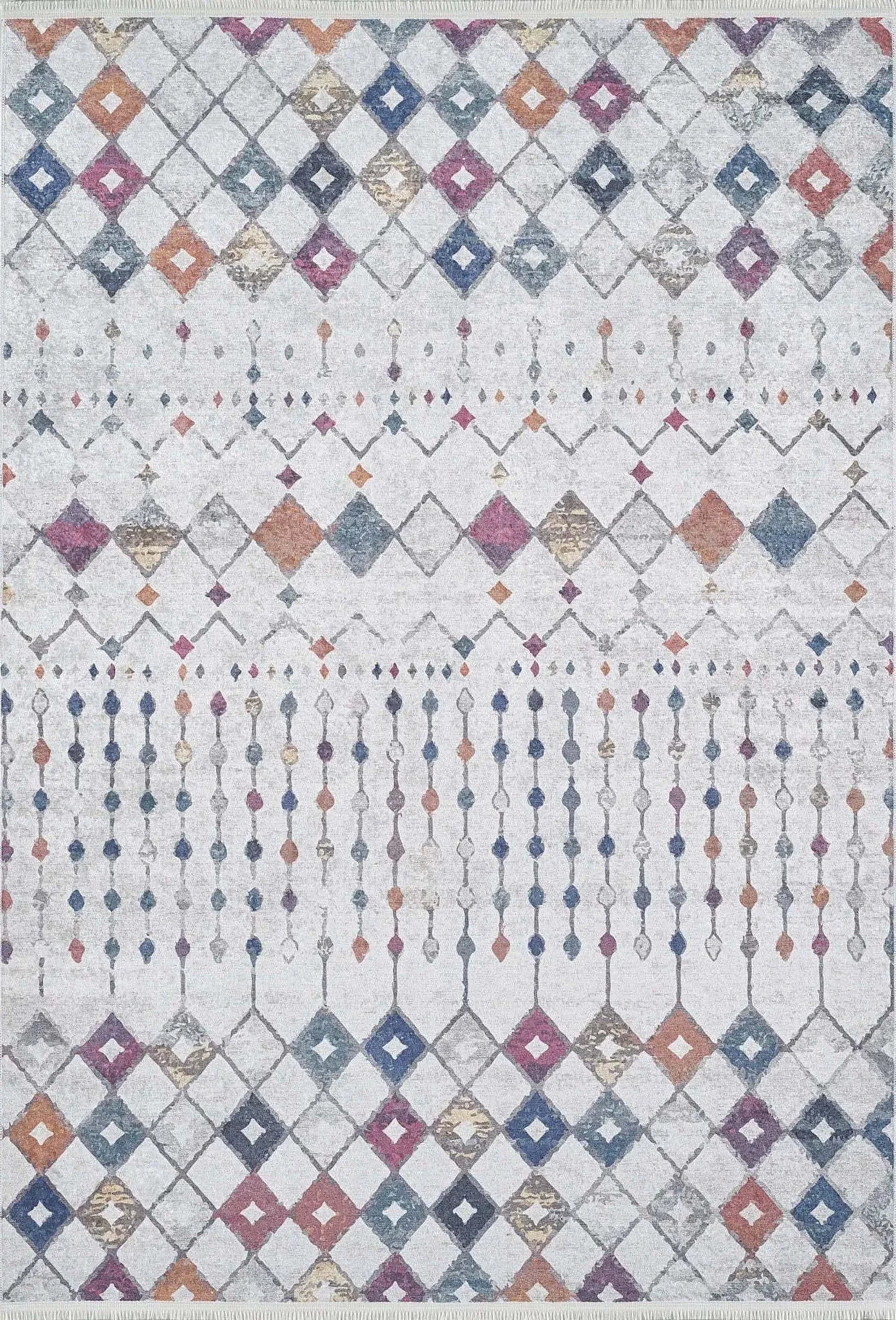 Açık Gri Renkli Geometrik Desenli Kilim Halı-Pera Halı