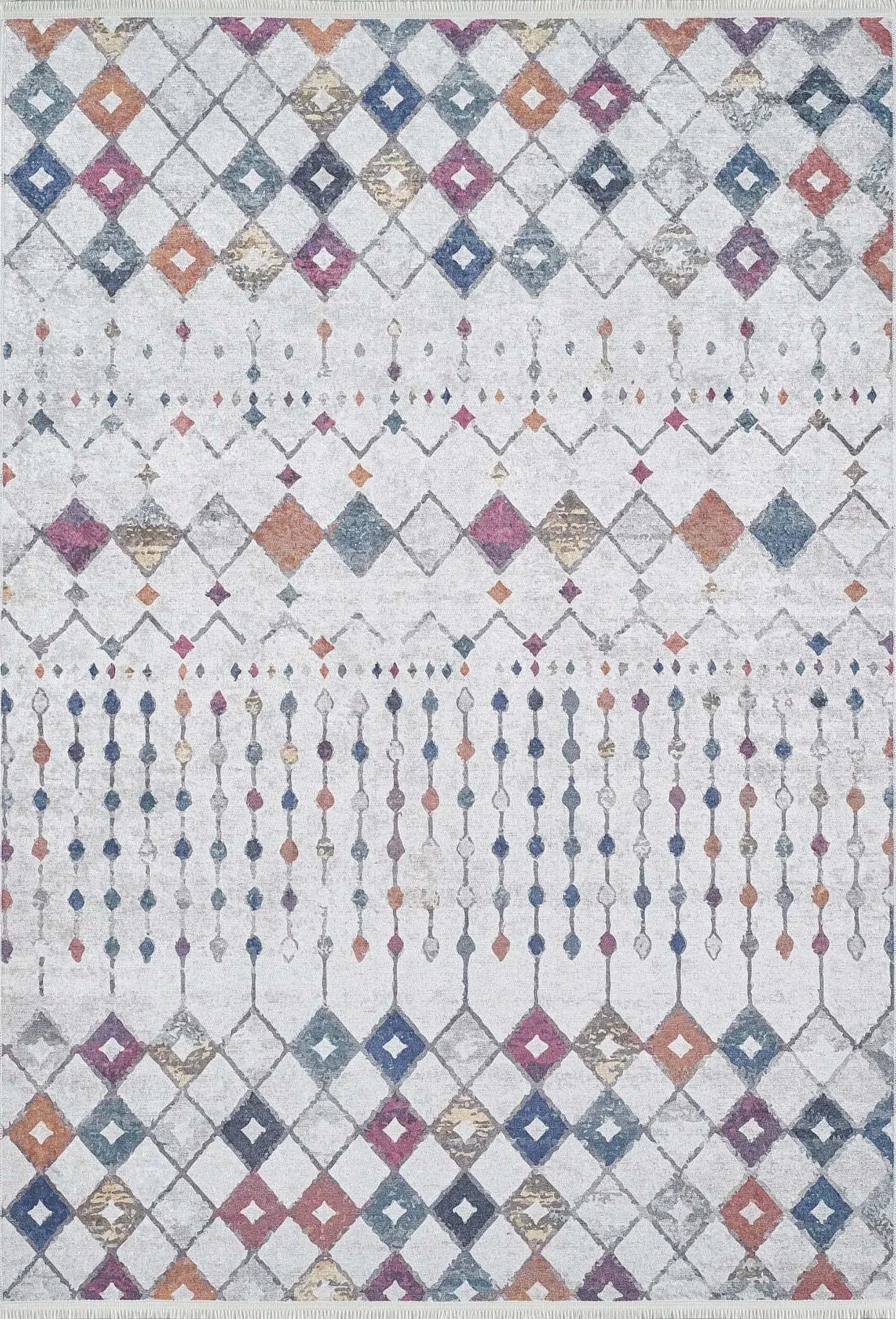 Açık Gri Renkli Geometrik Desenli Kilim Halı-Pera Halı