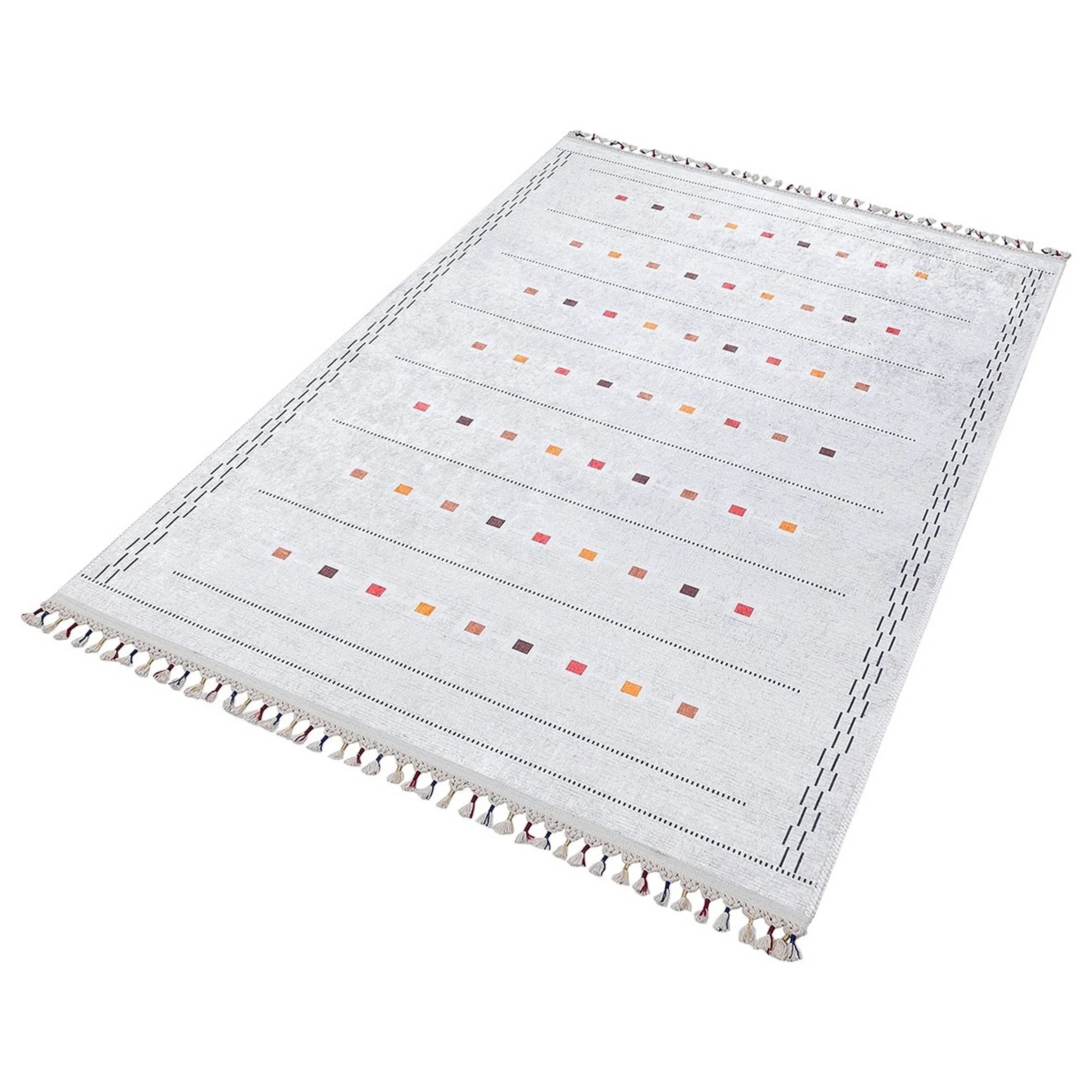 Açık Gri Renkli Kare Desenli Modern Kilim Halı-Pera Halı