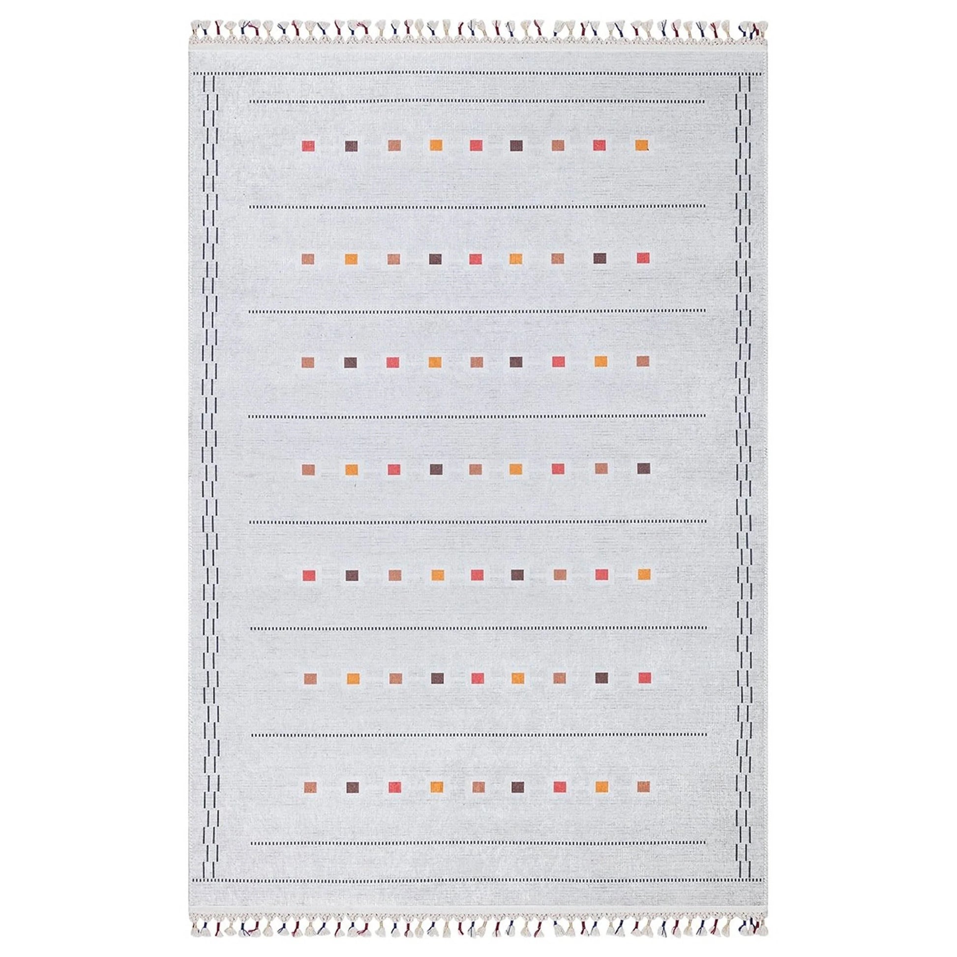 Açık Gri Renkli Kare Desenli Modern Kilim Halı-Pera Halı