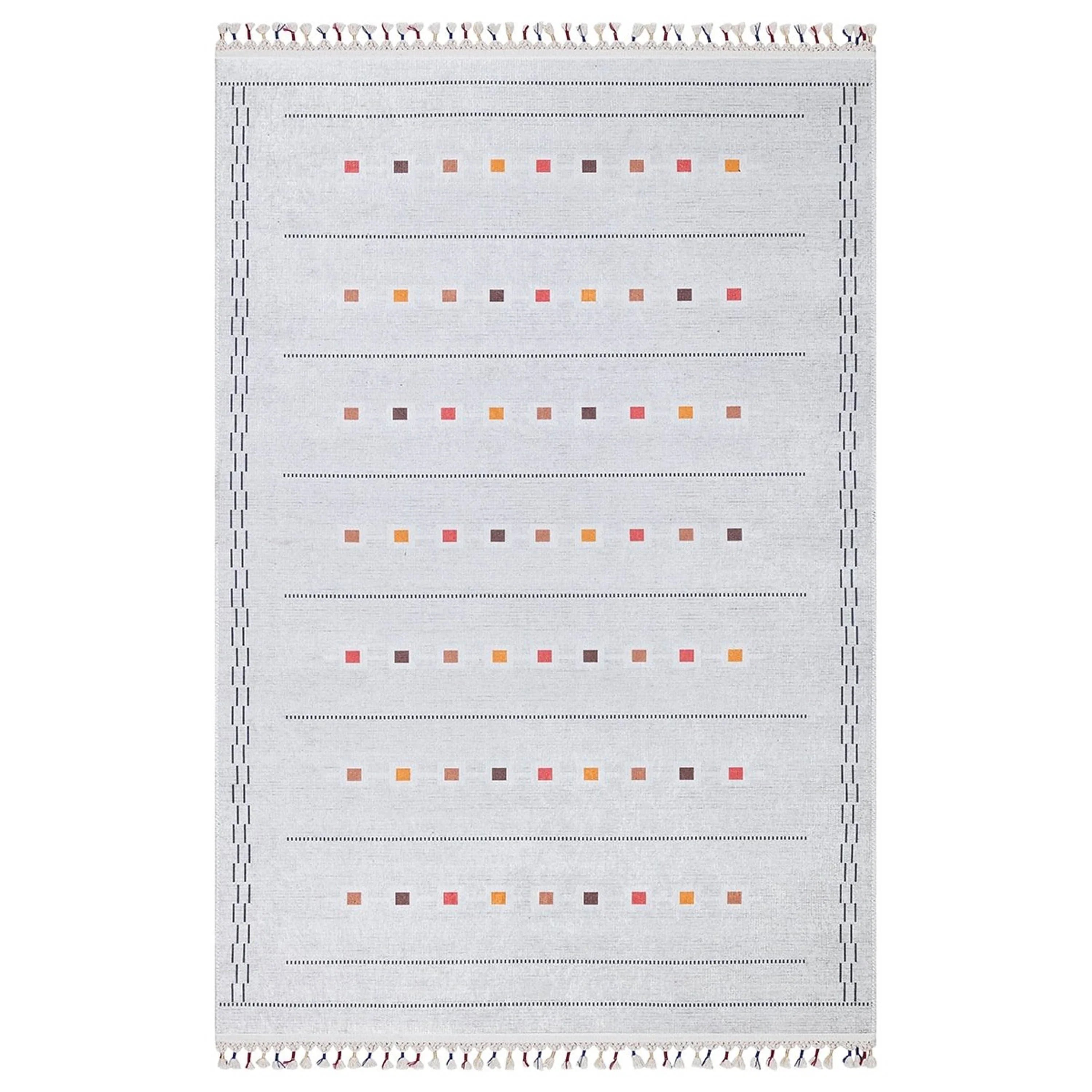 Açık Gri Renkli Kare Desenli Modern Kilim Halı-Pera Halı