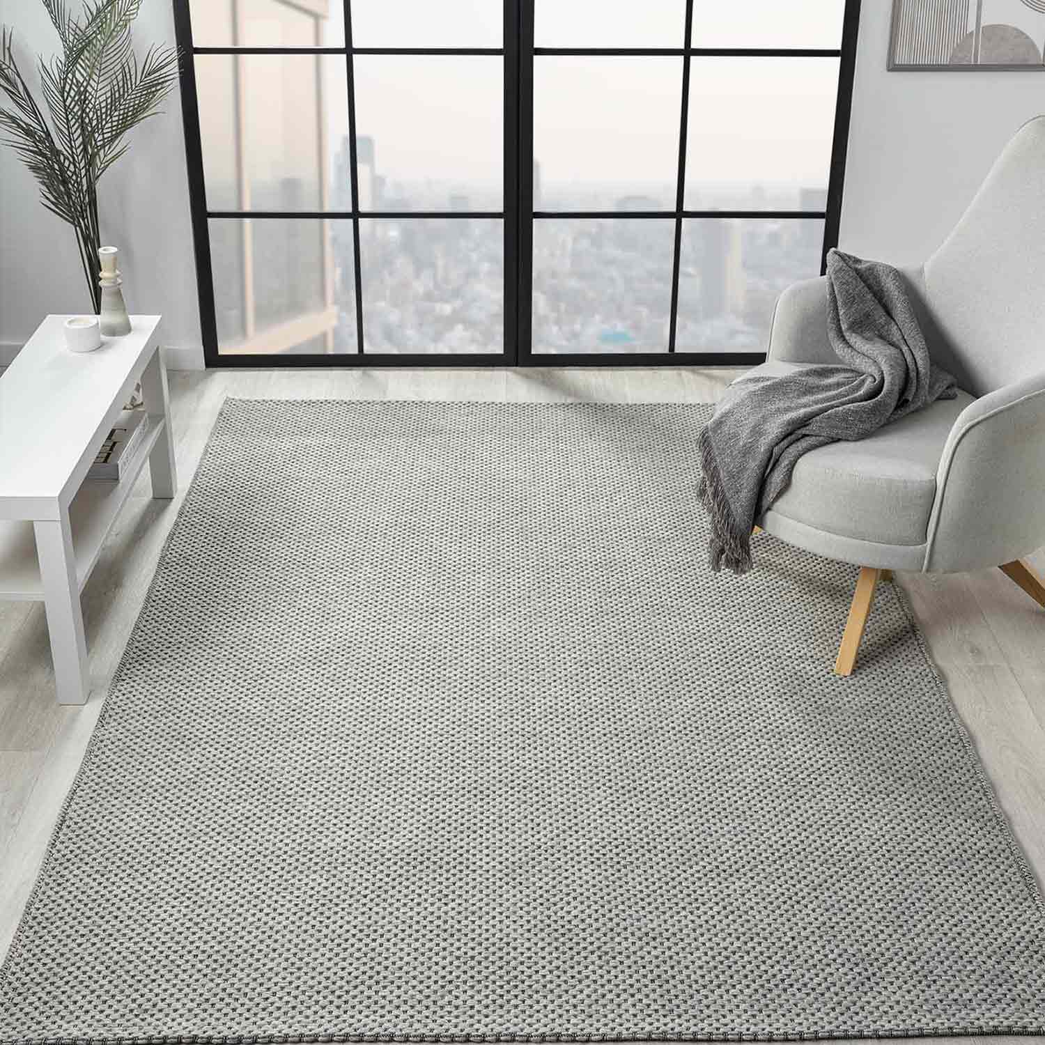 Açık Gri Siyah Melanj Noktalı Modern Halı-Pera Halı