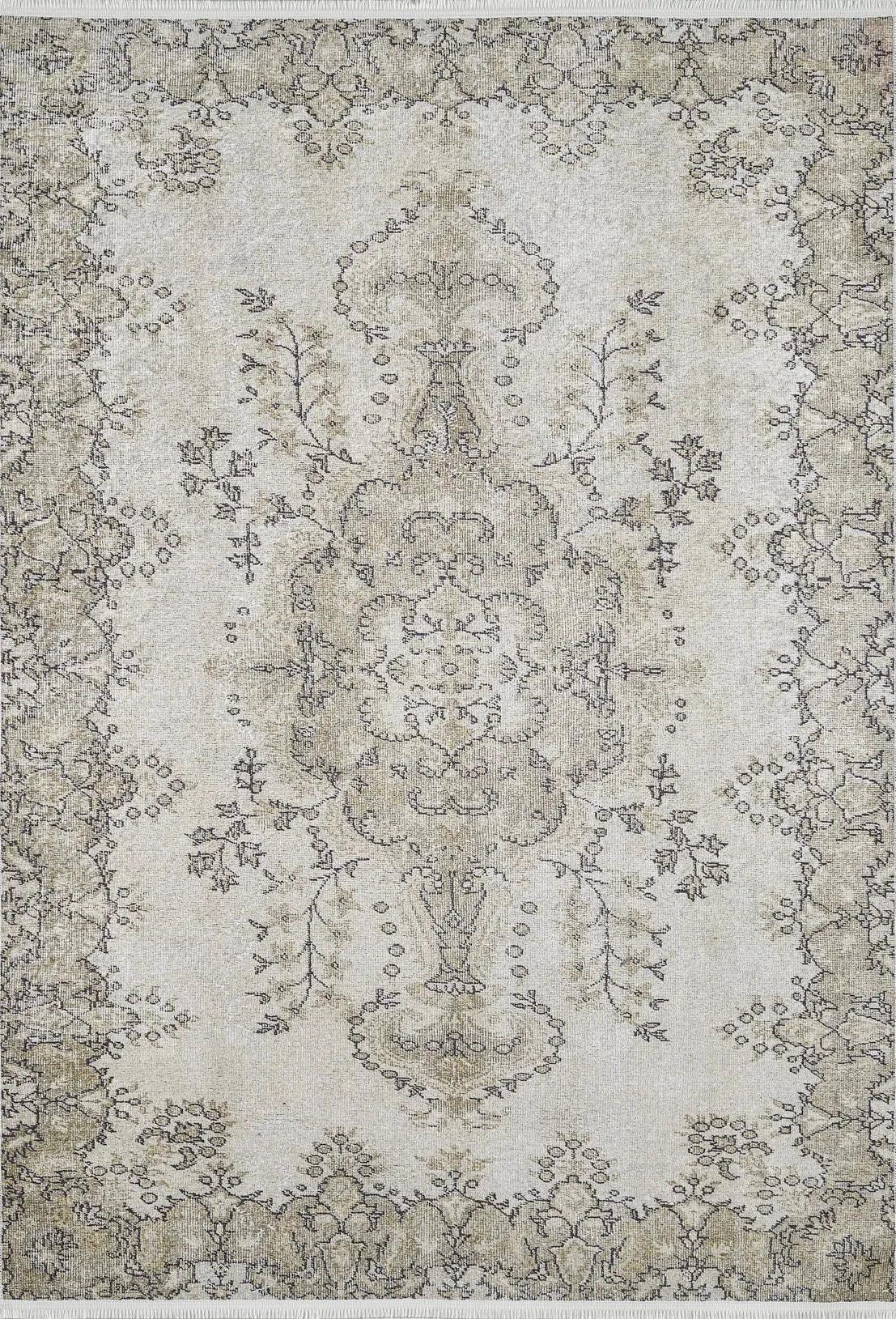 Açık Gri Yeşil Klasik Desenli Vintage Halı-Pera Halı