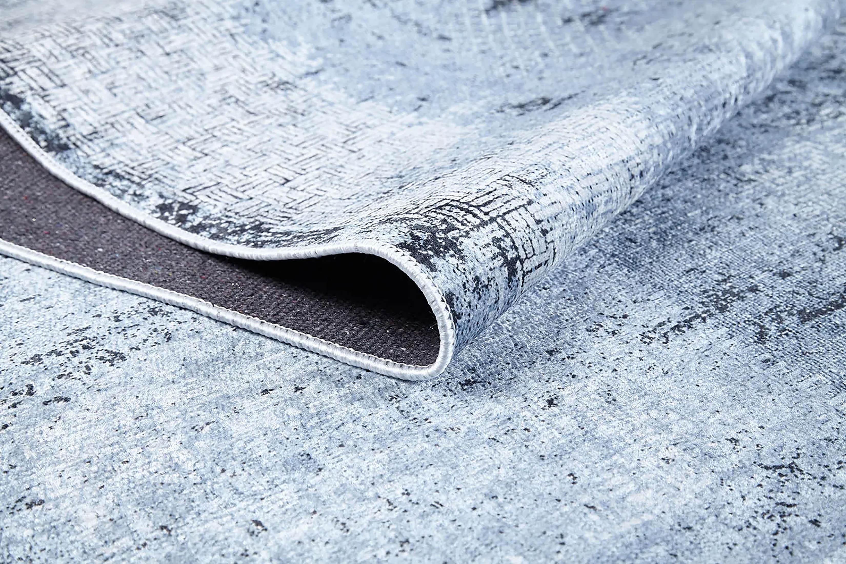 Açık Mavi Gri Soyut Eskitme Modern Halı-Pera Halı