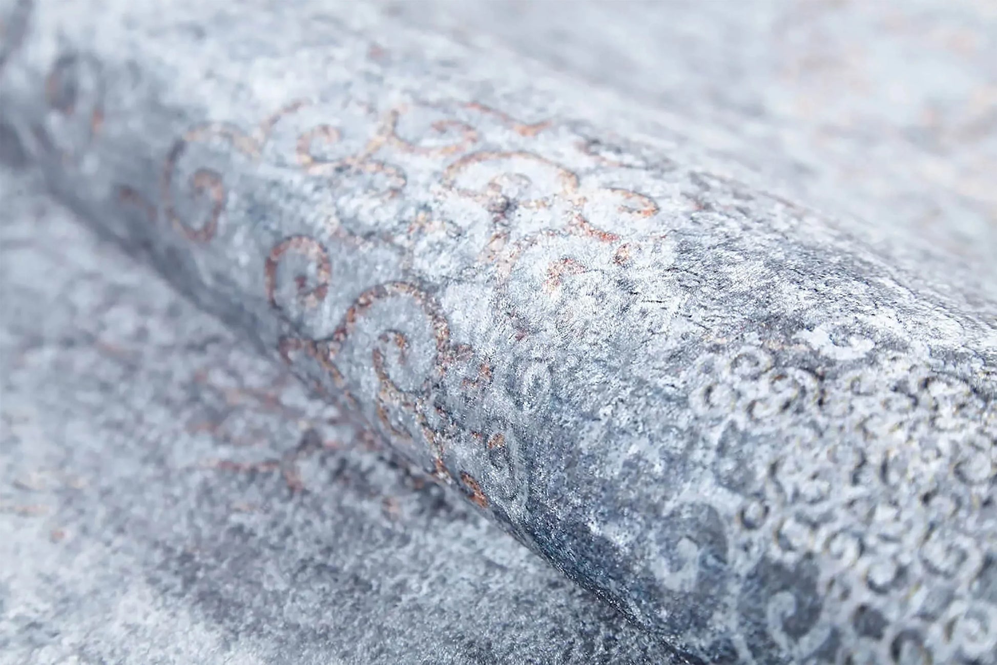 Açık Mavi ve Buz Grisi Gümüş Modern Klasik Eskitme Efektli Yıkanabilir Halı-Pera Halı