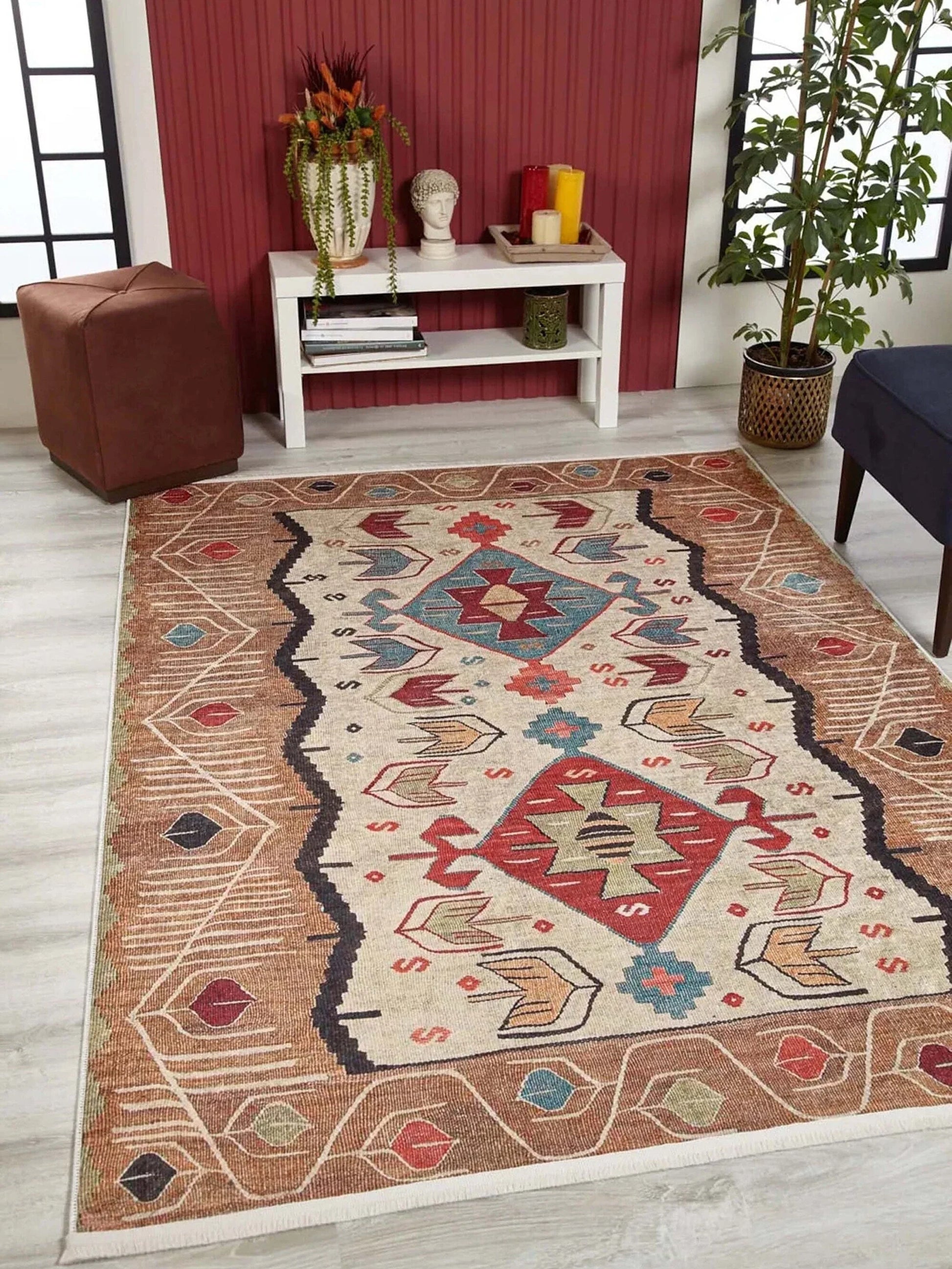 Açık Turuncu Bej Eskitme Kilim Halı-Pera Halı