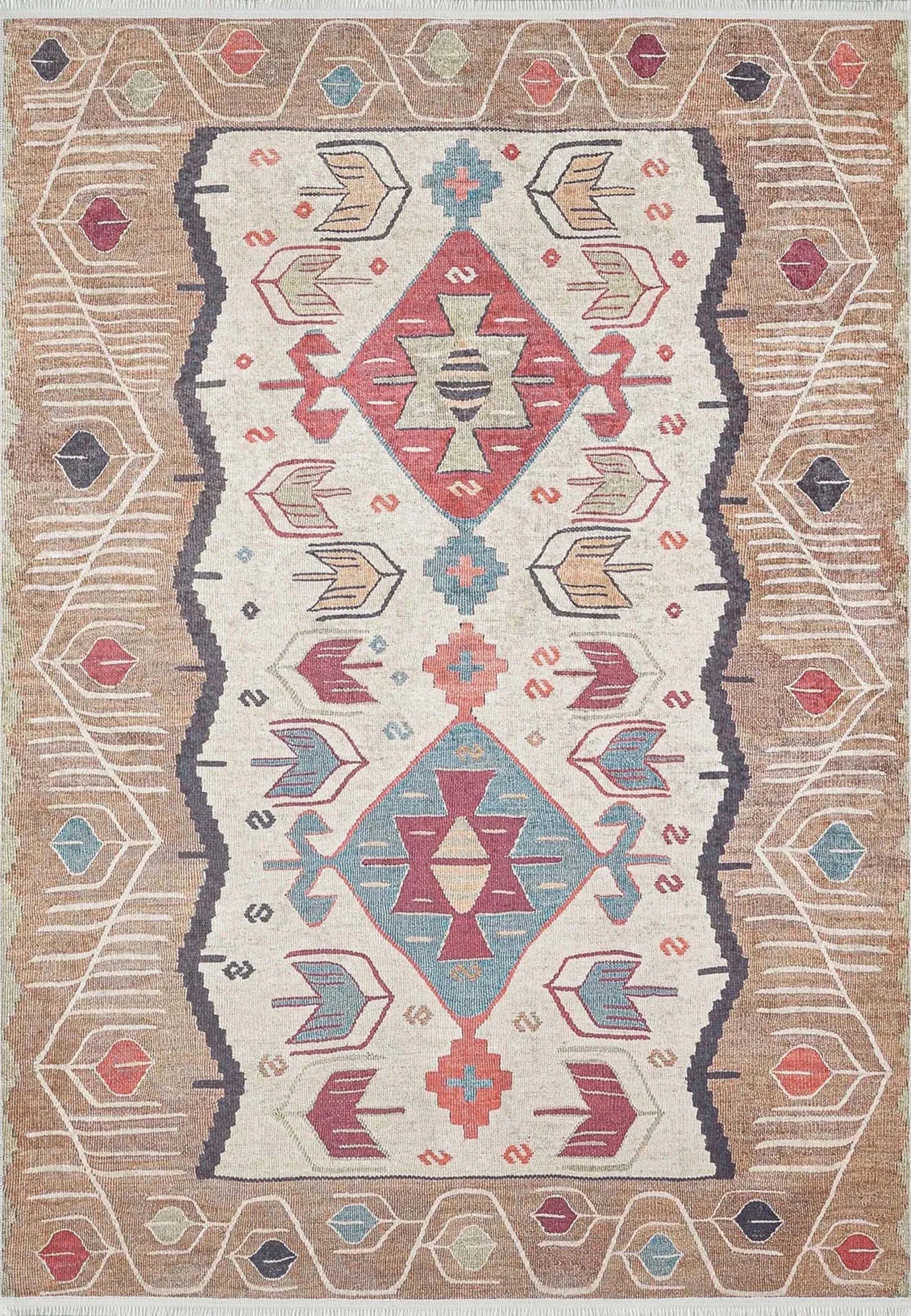 Açık Turuncu Bej Eskitme Kilim Halı-Pera Halı