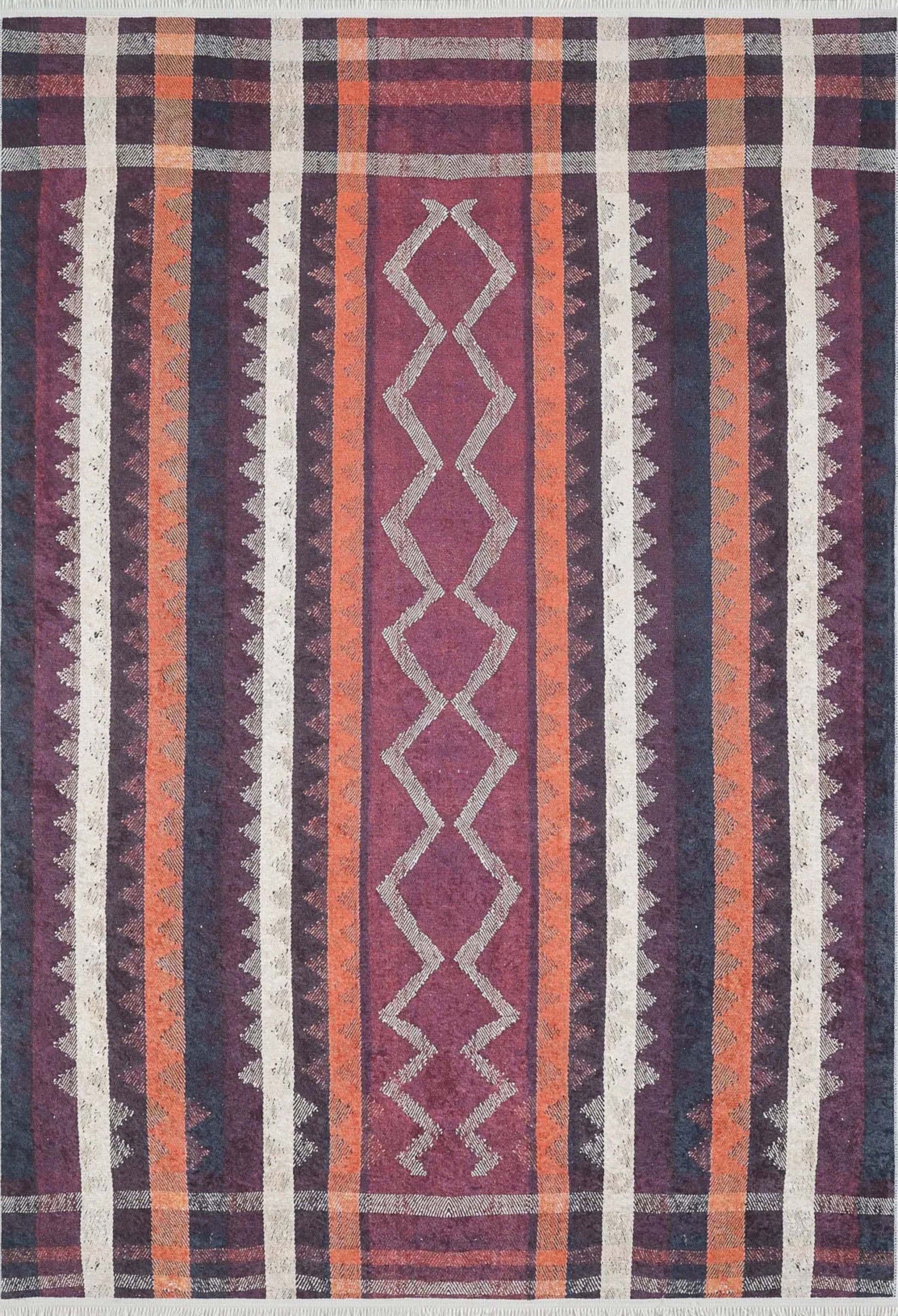 Turuncu Siyah Bej Geometrik Desenli Kilim Halı - Pera Halı